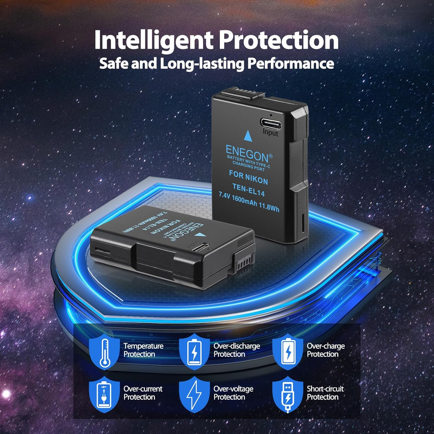 ENEGON EN-EL14 USB-C Direct Charge Replacement Batteries 1600Mah (2 Pack) for Nikon Battery En-El14/En-El14A, Compatible with Nikon D5300, D5600, D5100, D5200, D3100, D3200, D3300, D3400, D3500