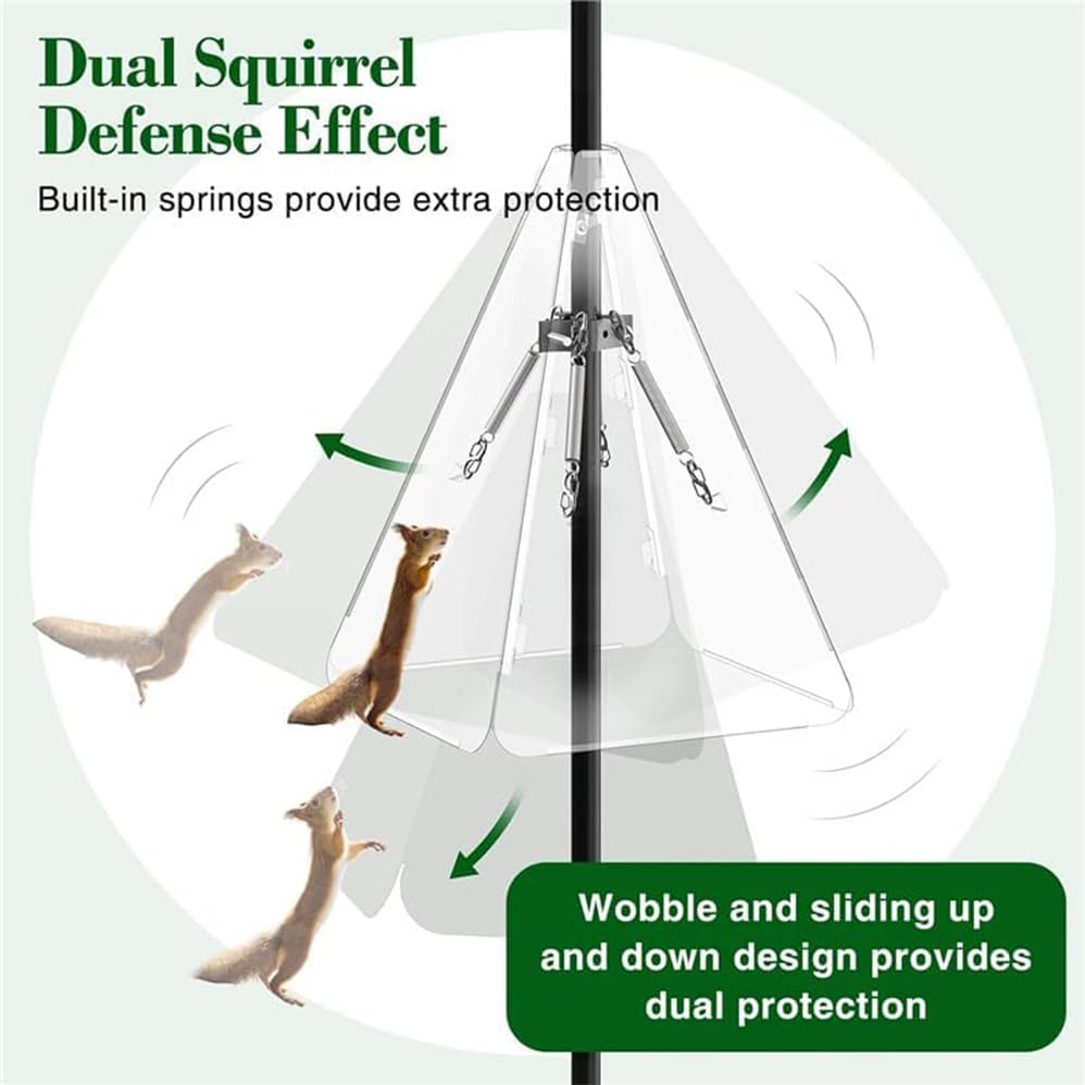 Upgraded Squirrel Baffle with Dual Defense, Squirrel Proof for Bird Feeder Pole Outside, Bird Food House Guard for Shepherd Hook,Reusable Smooth Surface Adjustable Sturdy outside Pole