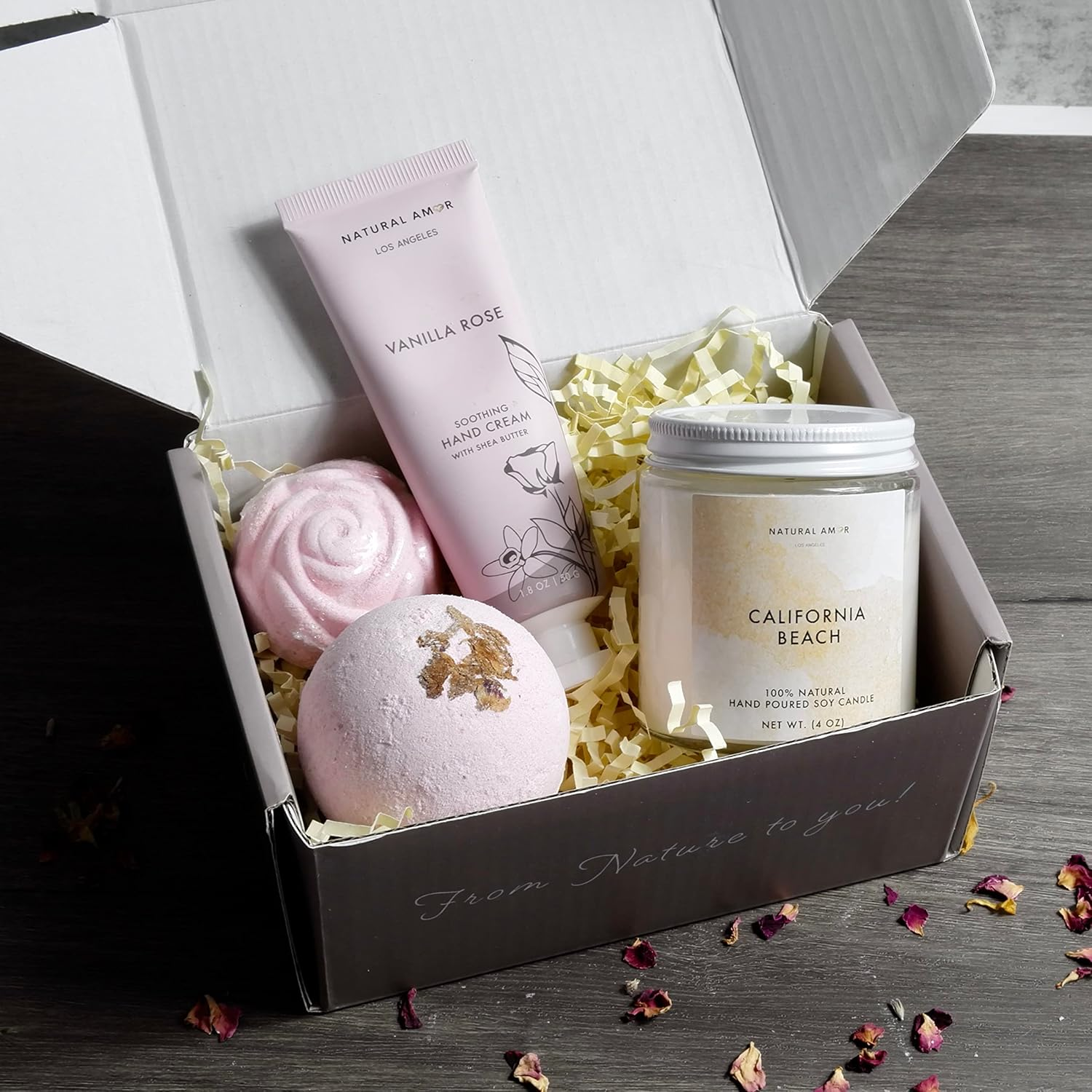 Natural Amor Relaxation Spa Gifts for Women,4Pcs Gift Box Including Candle, Hand Cream, Bath Bomb image number 3