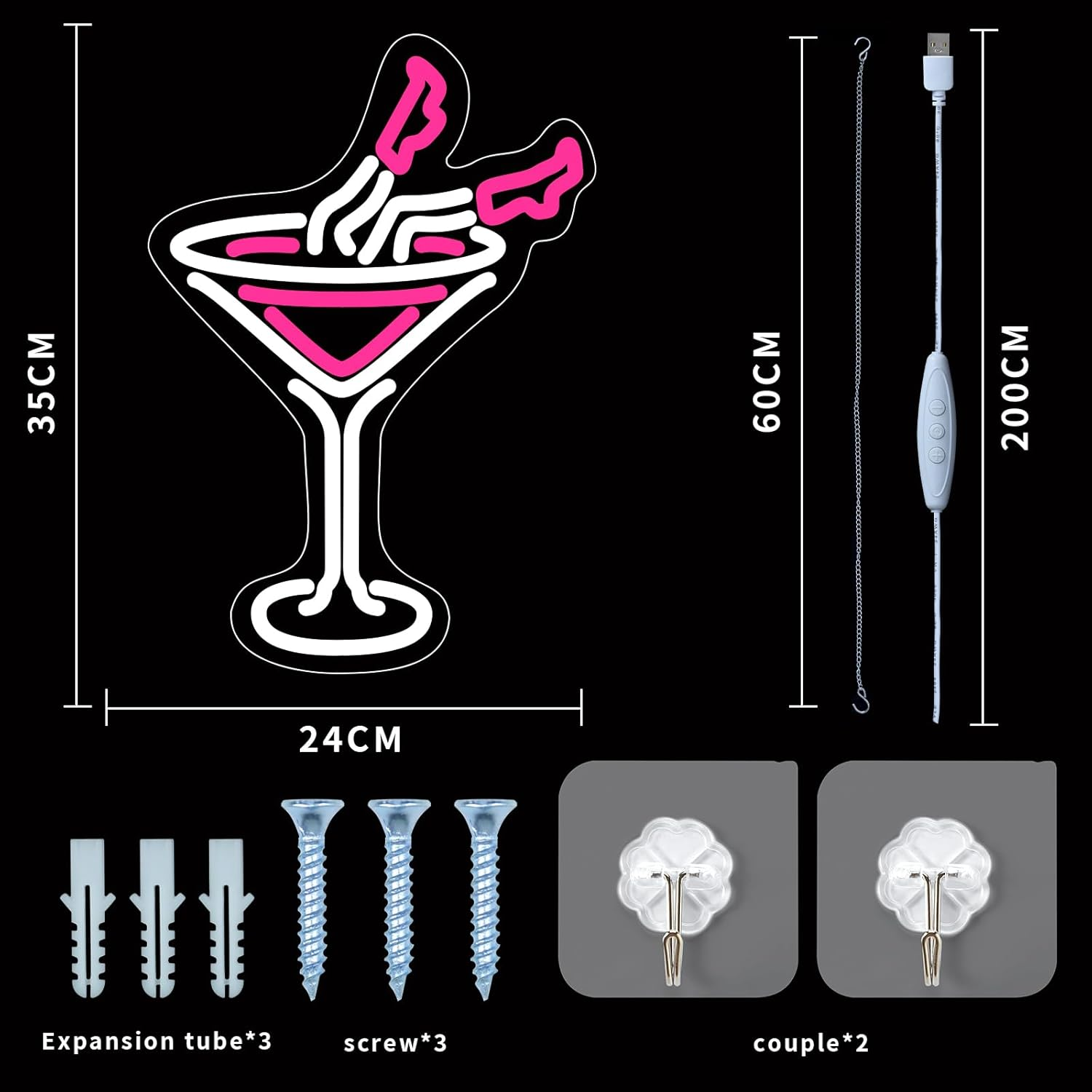 WIOSOUL Lady Cocktail Neon Sign Dimmable Bar Neon Light for Wall Decor 9.45X13.78 Inch LED Light Sign with USB Powered for Home Bar, Lounge, Party Pub (Cocktail) - Cocktail image number 3