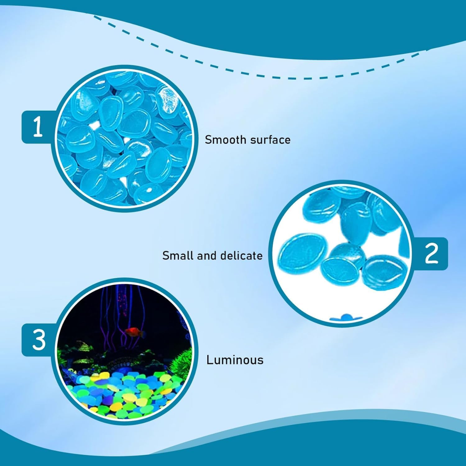 Glow in the Dark Rocks Outdoor Garden Decoration Pebbles, 400 PCS Glow Pebbles Luminous Stones for outside Patio Yard Fish Tank Aquarium Flower Bed Vase Potted Plant Decoration (Blue)