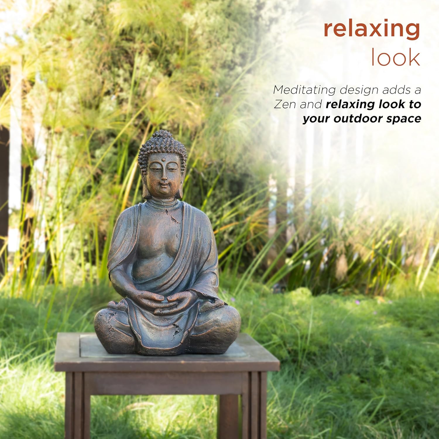 Alpine Corporation GEM170 Buddha Statue, 10" L X 8" W X 15" H, Bronze image number 2