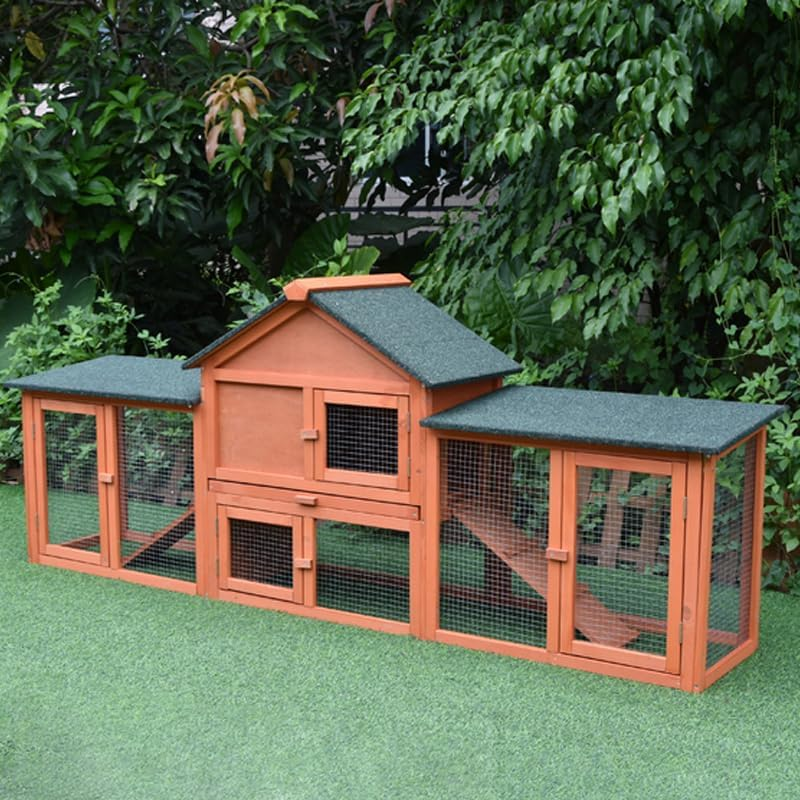 Pawhub Double Run Wooden Chicken Coop Rabbit Hutch Bunny Cage image number 1