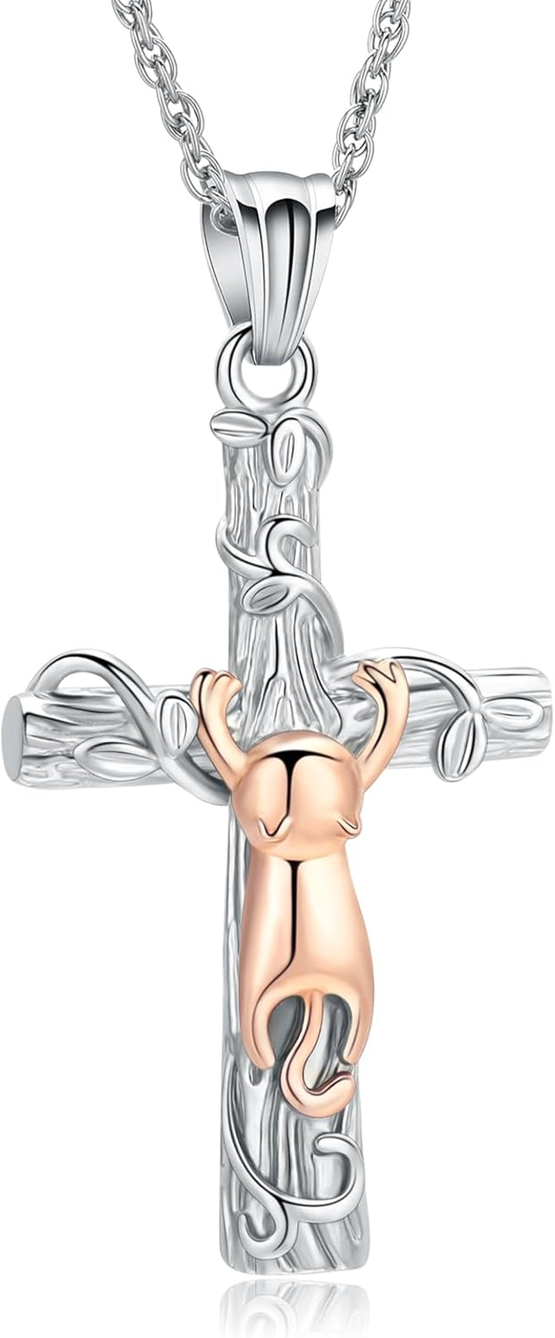 QGJNSGC Cross Cat Urn Necklace, Pet Cremation Jewellery for Ashes, Memorial Ashes, Keepsake, Cat Urn Pendant for Animal Ash Necklace