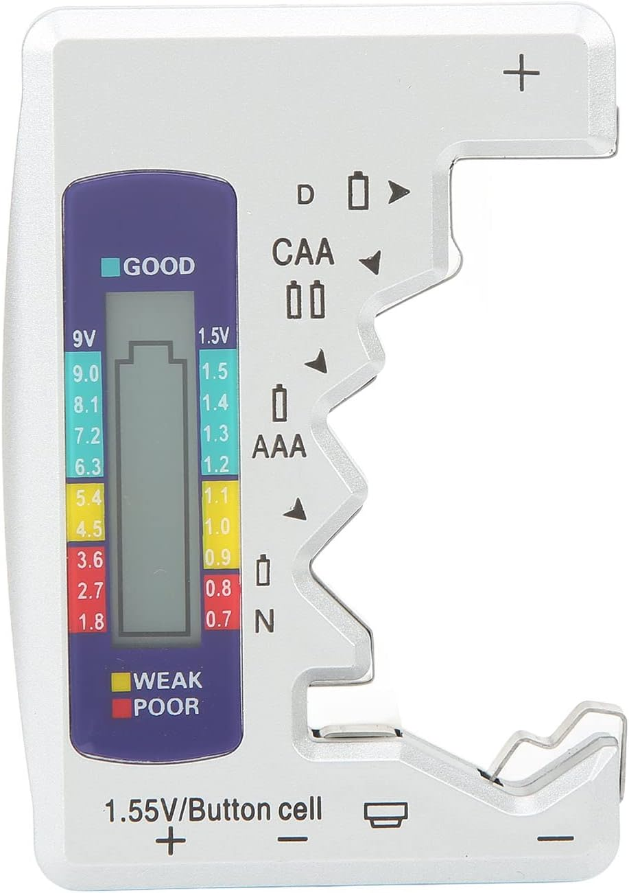 Battery Tester, Universal LCD Display Battery Checker Support D C N Type, AA AAA Battery, Button Cell Analyzer Power Measure Volt Checker Meter for Home (Silver) image number 2