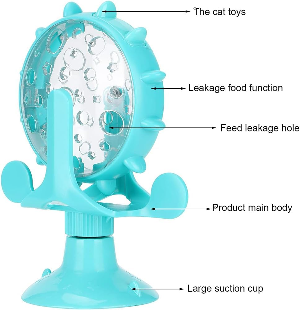 2 Pcs Interactive Cat & Dog Treat Dispenser Toys, Slow Feeder Leaky Food Toys with Suction Cup, 360&deg; Rotating Windmill for Small Dogs & Indoor Cats (Blue & Yellow) image number 5