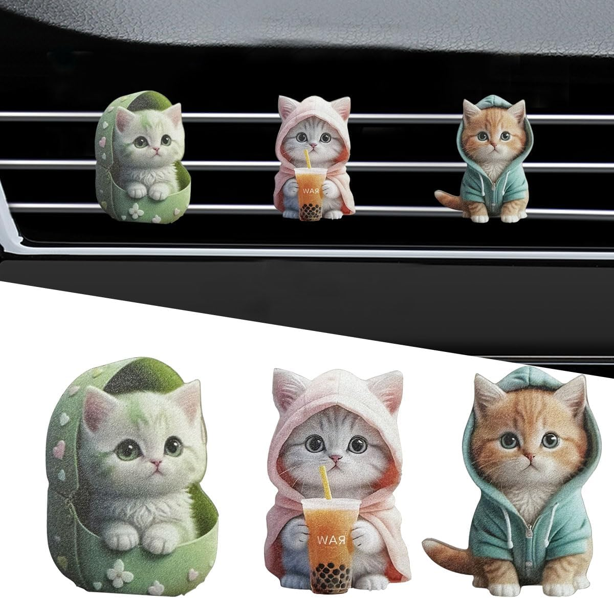 3PCS Cute Cat Car Air Freshener Vent Clips, 2D Flat Acrylic Cartoon Kitty Car Diffuser Air Conditioner Outlet Clip, Auto Interior Decoration Accessories for Most Vehicles (Blue/Pink/Green) image number 5
