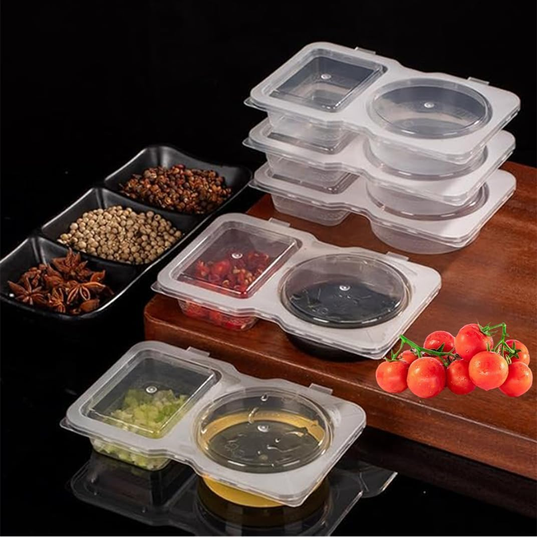 Naisfei 40 Pcs Double Compartment Condiment Containers with Lids, 2 Compartment Snack Containers, Portion Cups Reusable Plastic Snack Container for Storing Sauces and Taking Samples image number 1