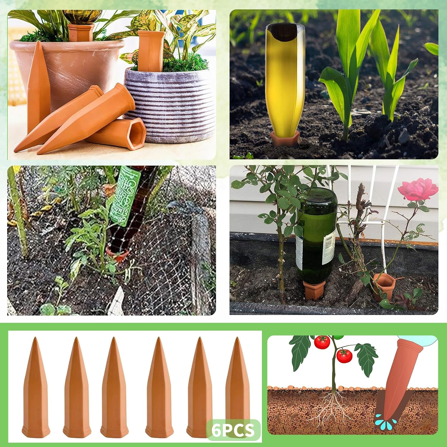 Self-Watering Plant Watering Devices, Terracotta Plant Watering Stakes, Automatic Slow-Release Water Drippers, Self Watering Vacation Irrigation Plant Spikes for Indoor & Outdoor Plants (6 Pack) image number 3