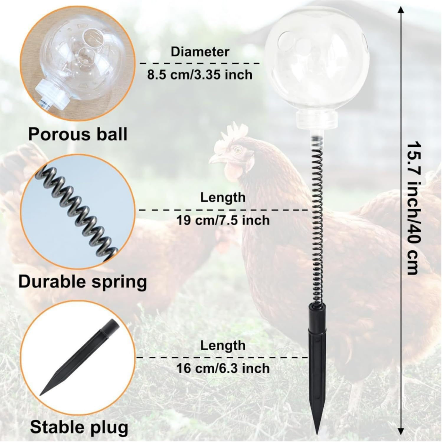 2-Pack Chicken Pecking Slow Feeder Balls &ndash; Durable Enrichment Toys for Hens, Ducks & Poultry (Metal/Pet) image number 2