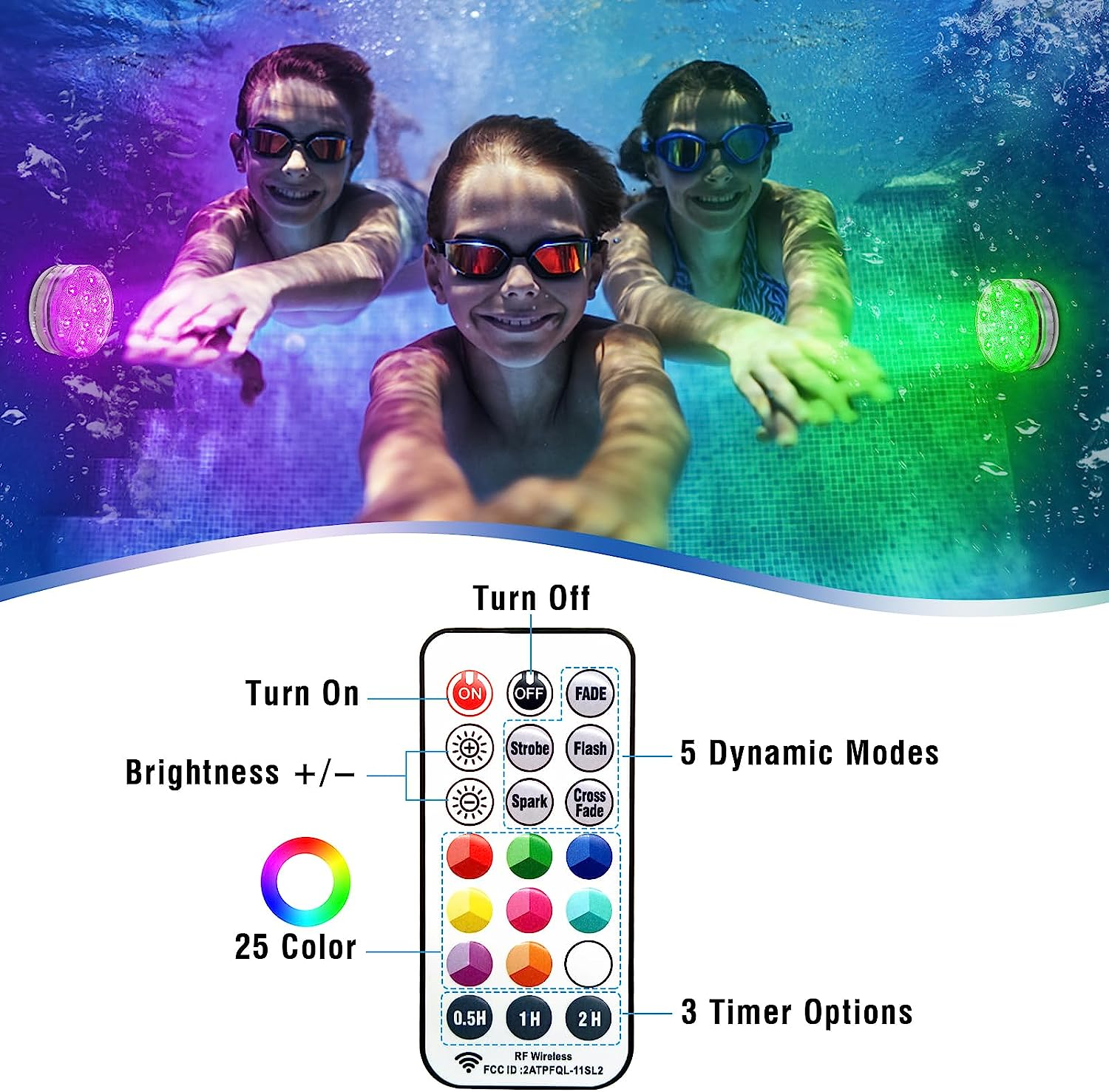 Rechargeable Magnetic Submersible Led Lights - RGBW Lights Remote Controlled Color Changing Waterproof Led Bathtub Lights for Hot Tub Pond Pool Fountain Aquarium Vase (2 Pack) image number 2