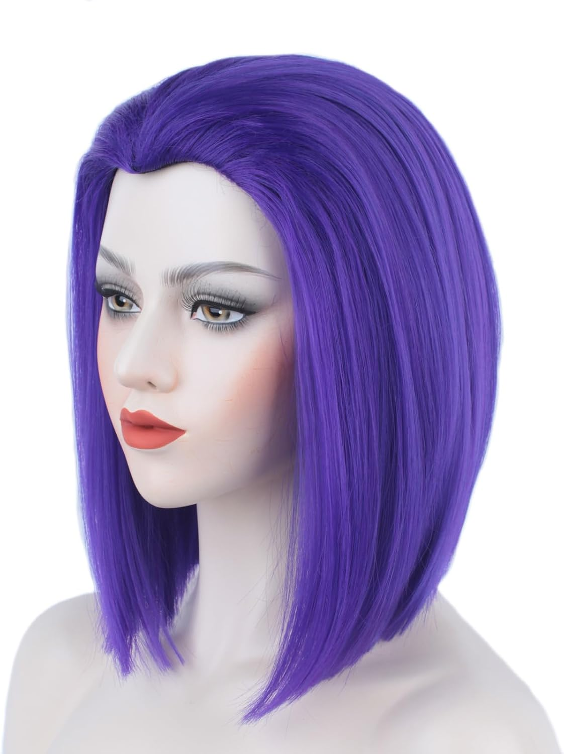 Purple Short Bob Straight Wig Women'S 14-Inch Shoulder Length Wig Heat Synthetic Fiber Middle Part Hair for Halloween Costumes Party image number 6