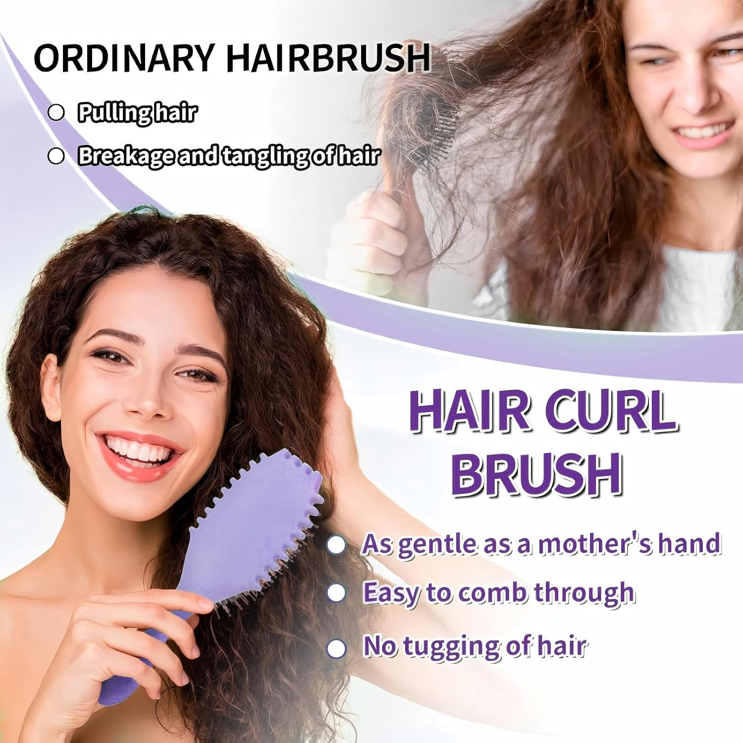 Curl Defining Brush, Hair Brush for Combing and Shaping Men'S and Women'S Curls to Reduce Pulling, Boar Bristle Styling Brush, Effortlessly Defined Curls, Waves & Coils, Reduces Frizz (Purple) - Purple image number 1