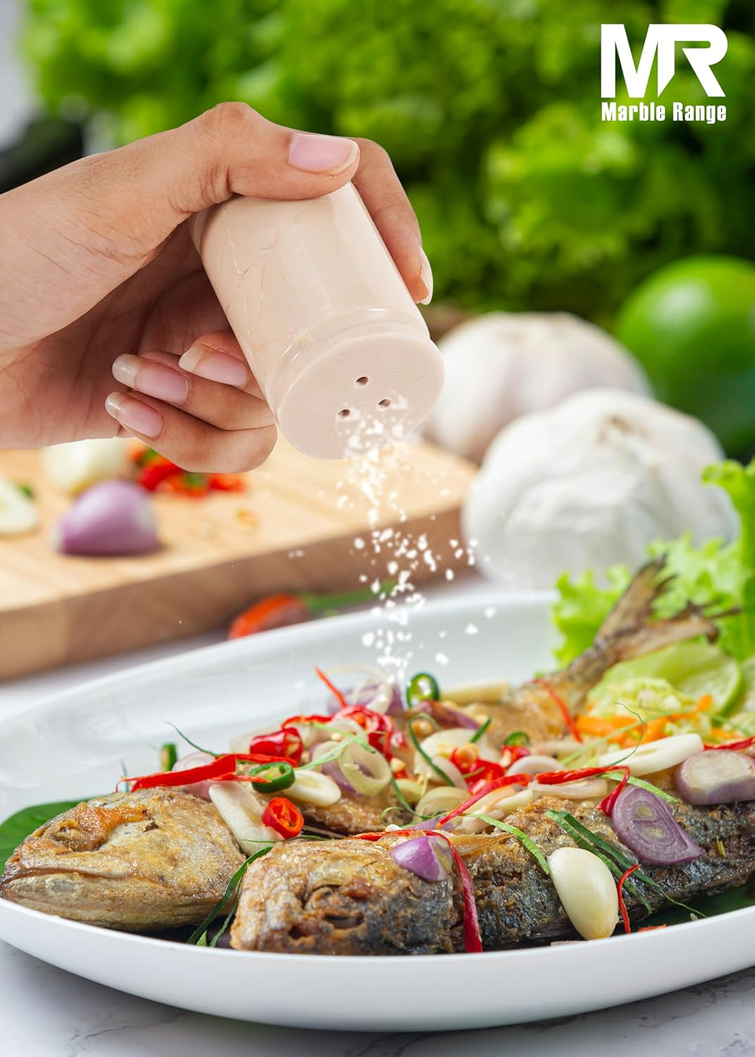 Verona Marble Salt & Pepper Shaker Set with Tray - Green Onyx image number 4