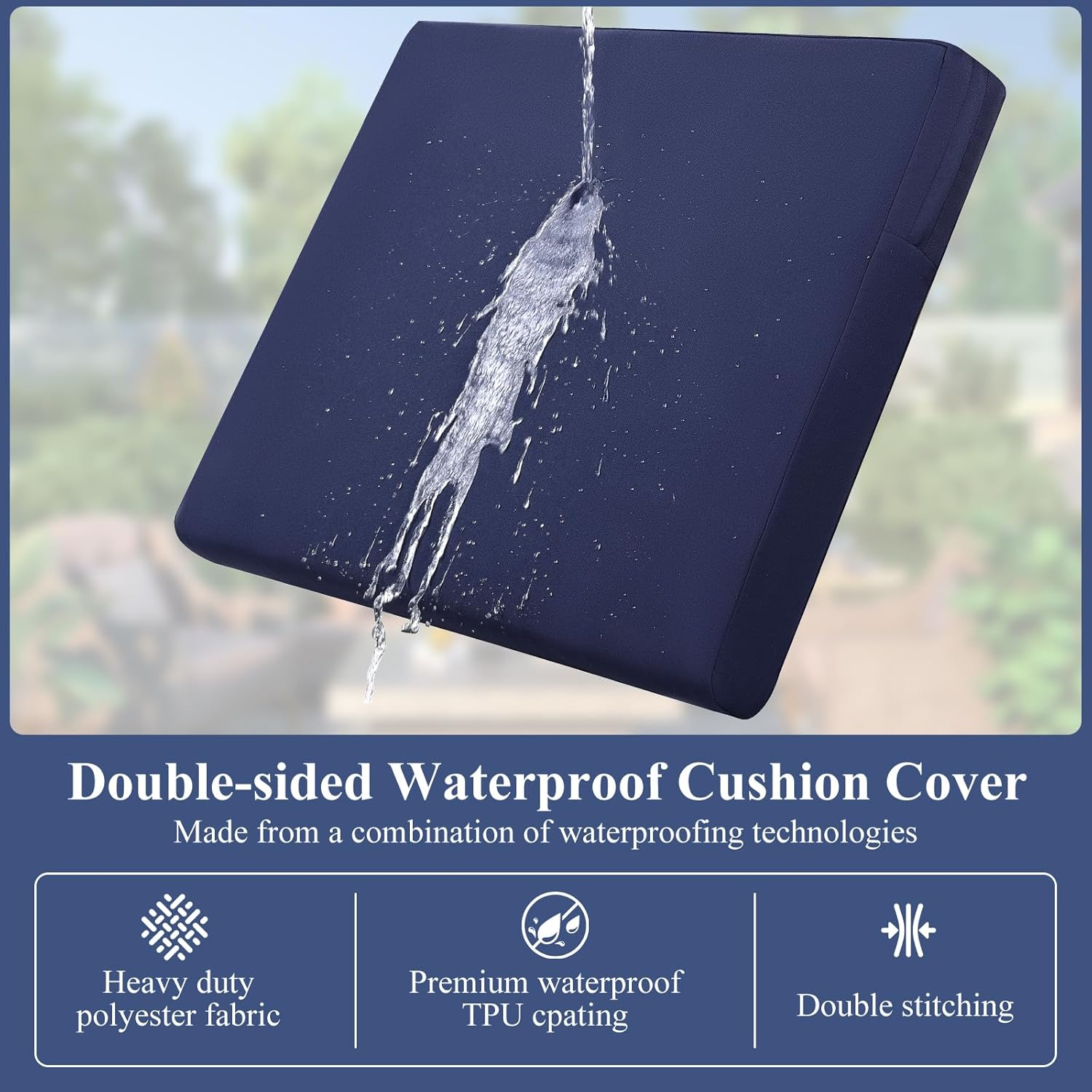 HEBE Outdoor Chair Cushions Set 19 X 19 Inch Waterproof Deep Seat Patio Cushion for Patio Furniture with Fade Resistant, Removable Cover & Handle for Sofa Couch, Blue image number 3