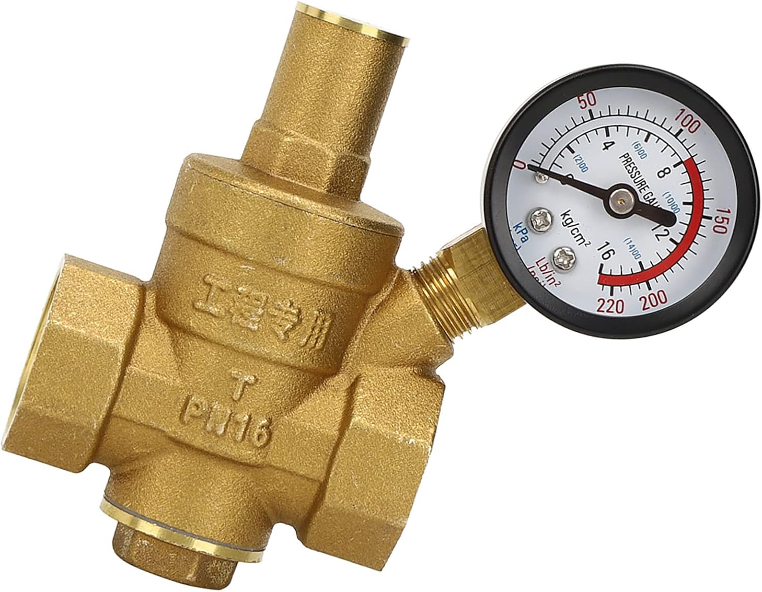DN20 Brass Adjustable Water Pressure Regulator Valve with Pressure Adjustment Knob Meter for RV Travel Trailer image number 4