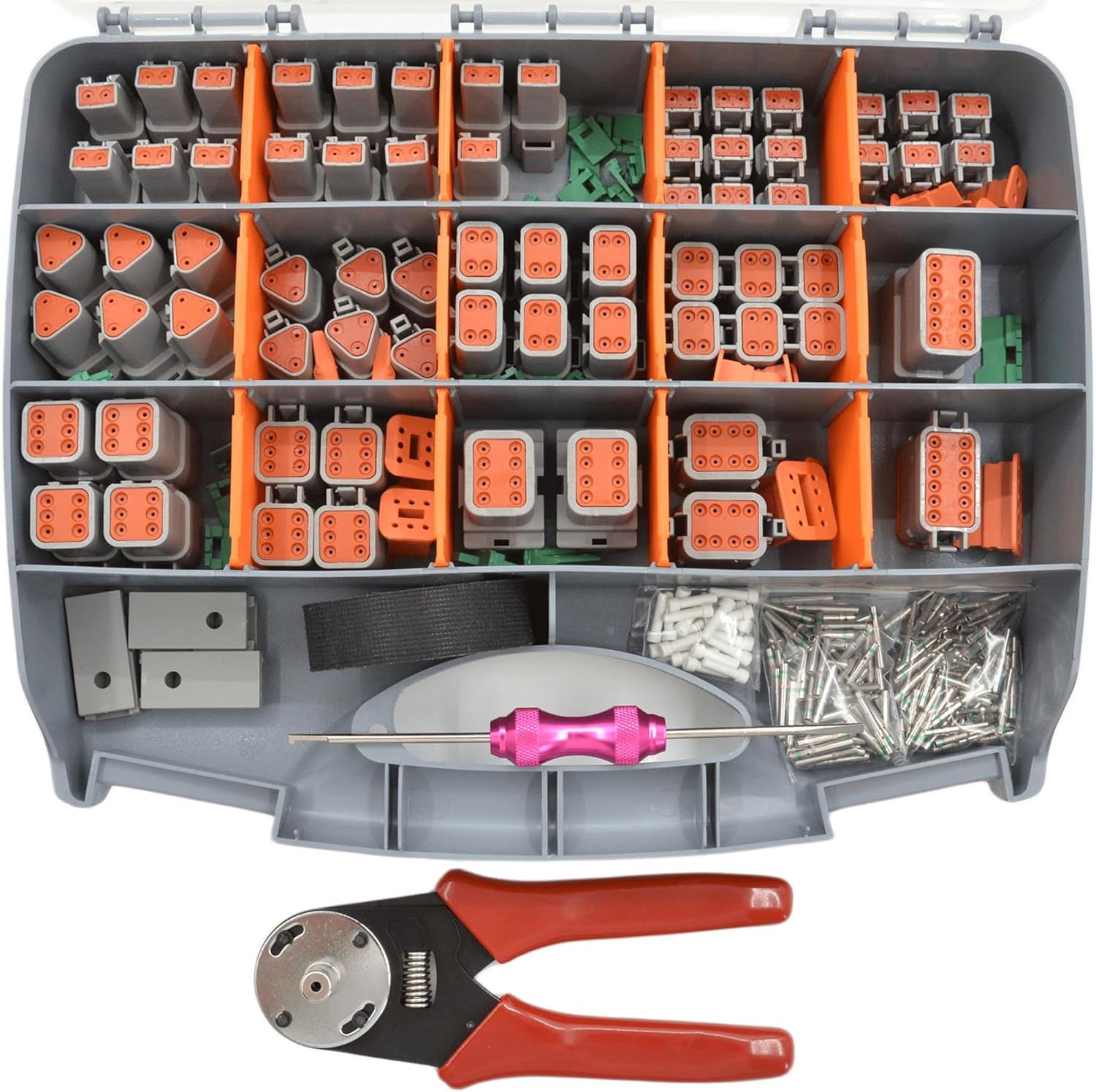 416 PCS Deutsch DT Connector Kit,2 3 4 6 8 12 Pin Automotive Connectors,With Crimping Pliers (14-20AWG) and Connector Removal Tool,Ip67 Rated Gray Waterproof Housing Set,Deutsch 16# Solid Contacts image number 3