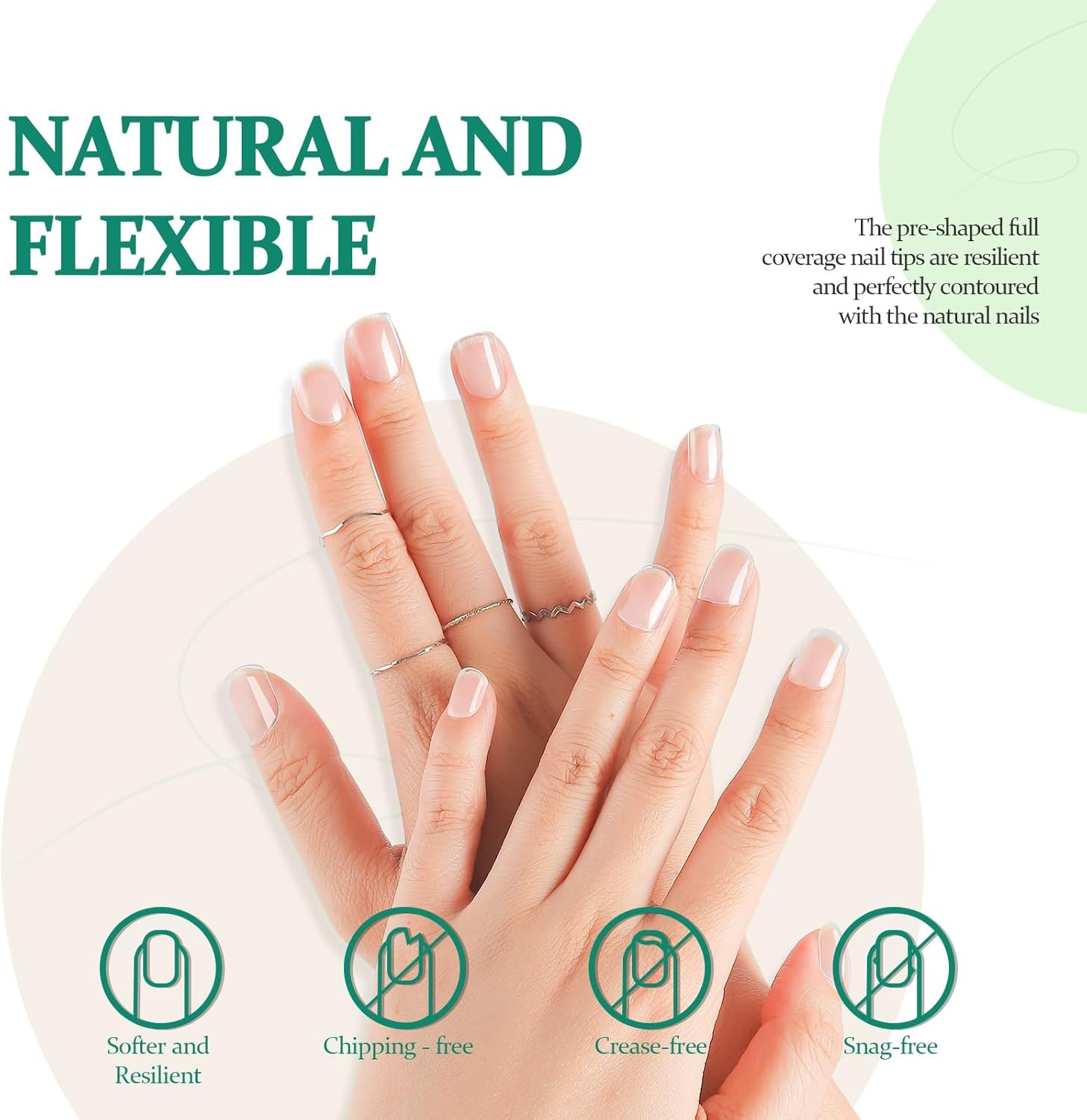 14 Size Short French Natural False Nail Tip Fake Nails Art Acrylic Manicure Set, Full Cover False Nails Press on Nails Set, DIY Artificial Nail Tips for Nail Art Set image number 3