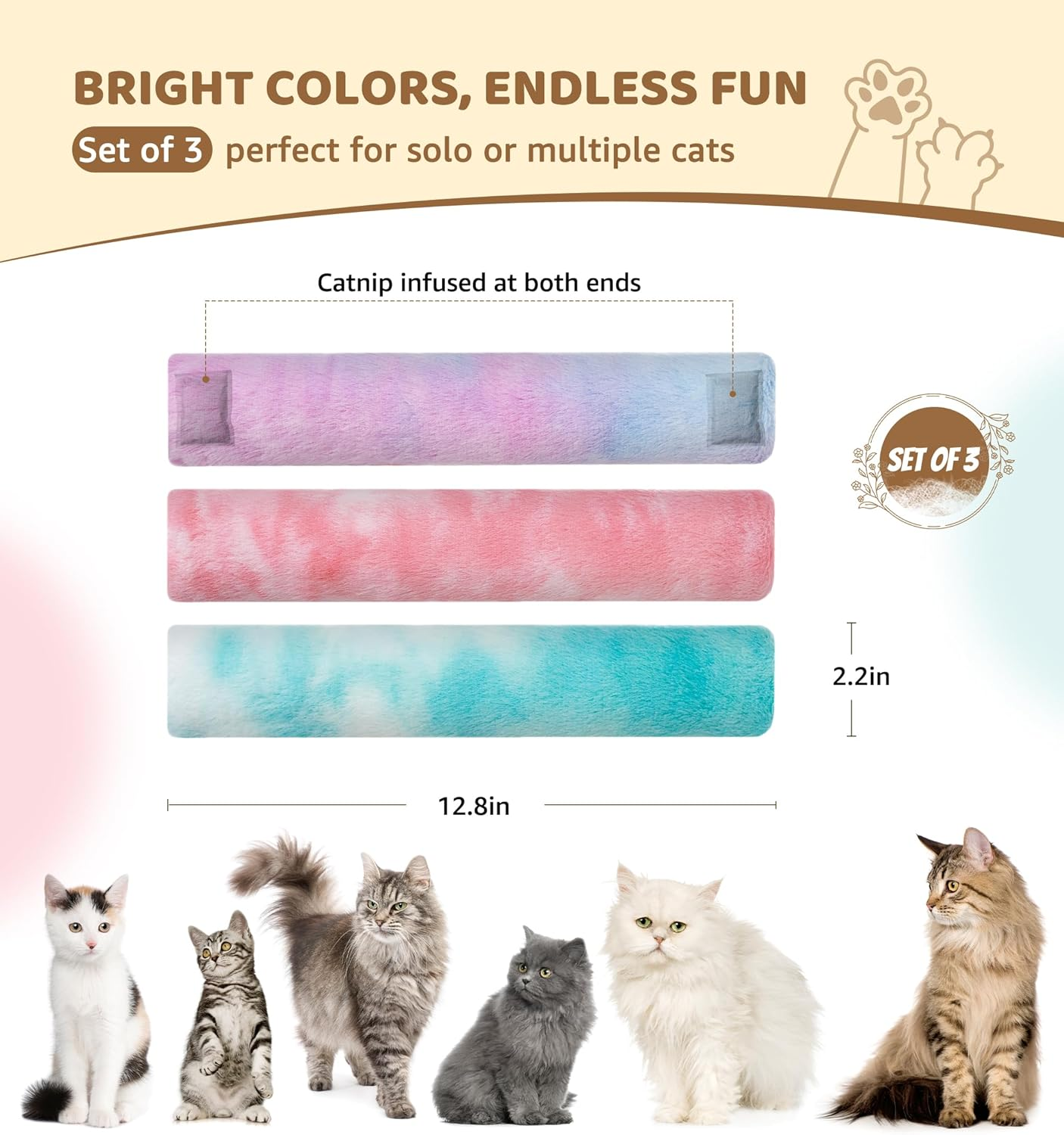 IPTPAS 3 Pack Cat Kicker Toy Pillows, Interactive Plush Toys with Catnip Inside, Soft Durable Kick Sticks Teething Chew Toy, Cat Body Pillows for Indoor Cats & Kittens, Promote Exercise, Play & Cuddle image number 5