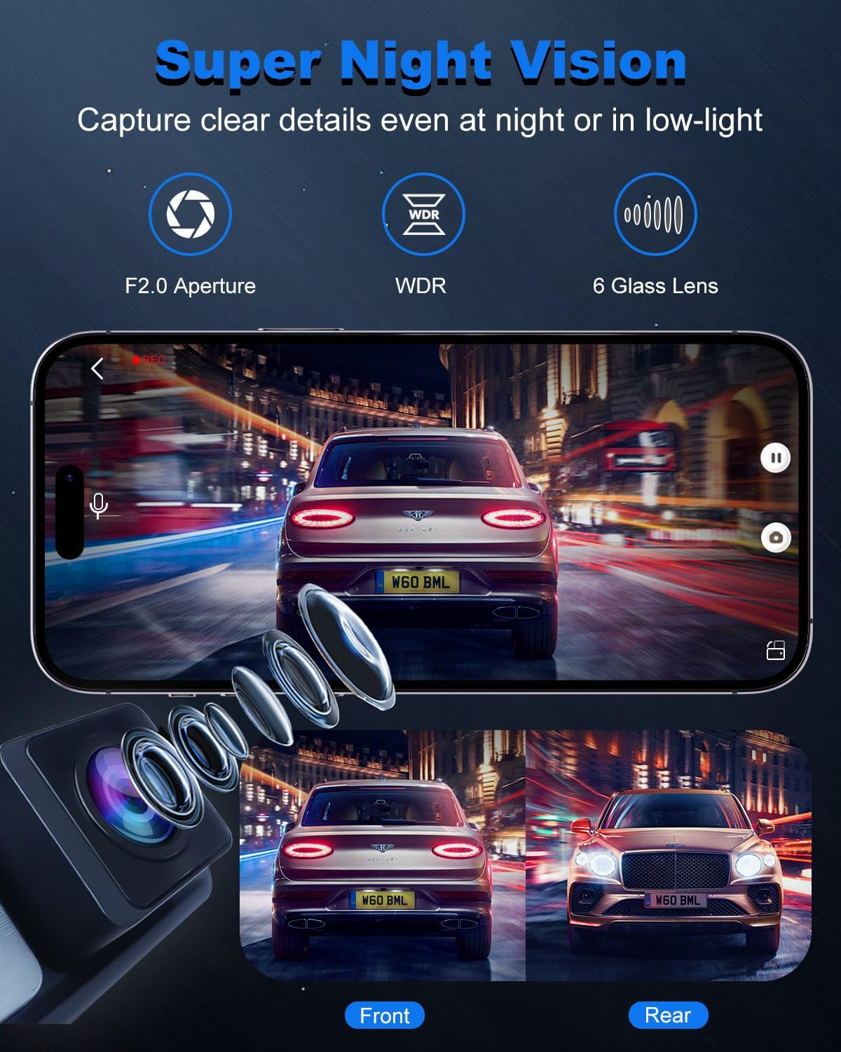 Oolong Dash Cam Front and Rear, 4K+1080P Dashcam with 64GB Card,Car Dash Camera Built-In Wifi, GPS, 24 Hours Parking Monitor,G-Sensor,Wdr, Super Night Vision,Parking Monitor,Loop Recording image number 5