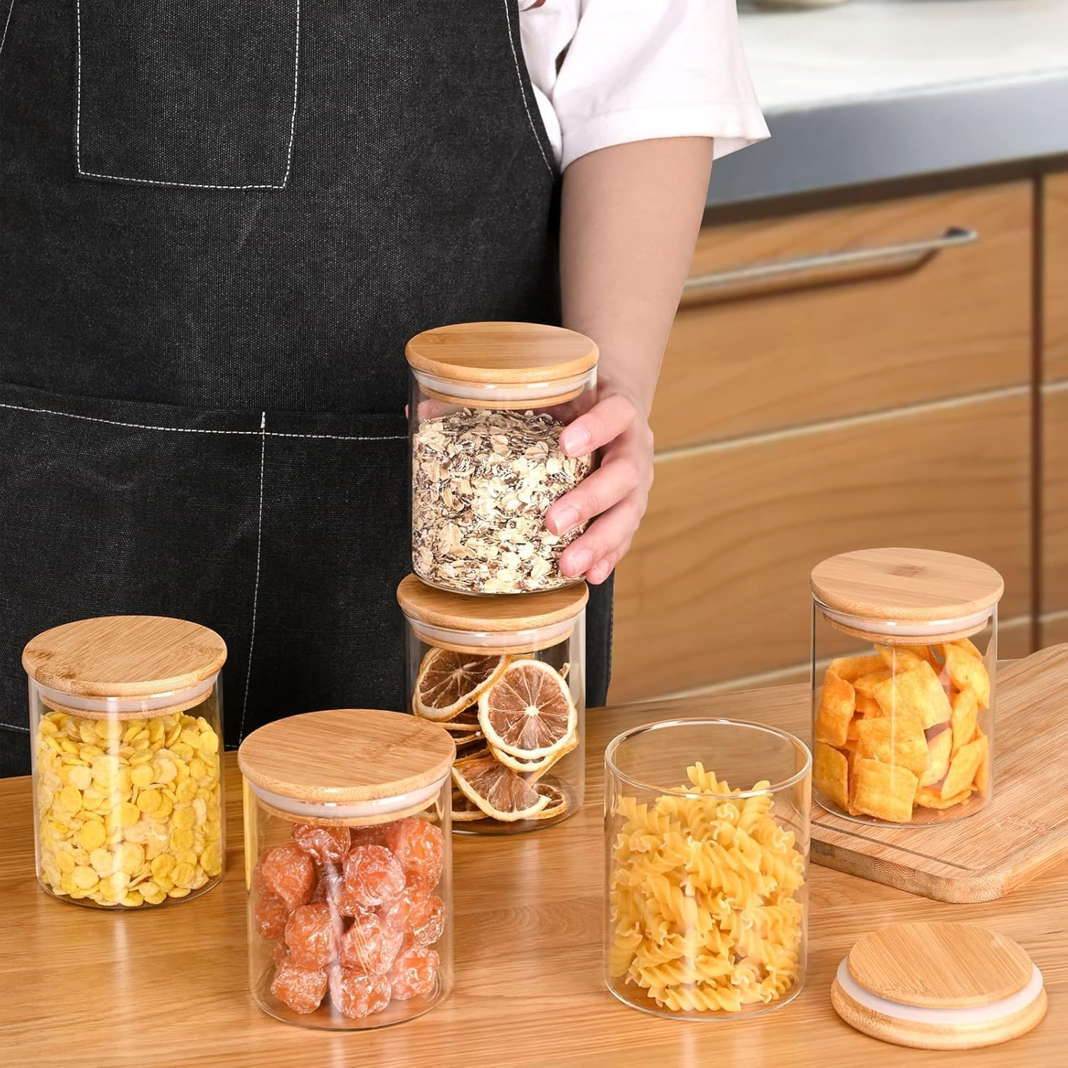 Homodoskey Glass Storage Jars 10 Pack -250ML Clear Glass Food Storage Containers with Airtight Bamboo Lid Stackable Kitchen Canisters for Candy, Cookie,Rice, Sugar, Flour, Nuts and Spice Jars image number 3