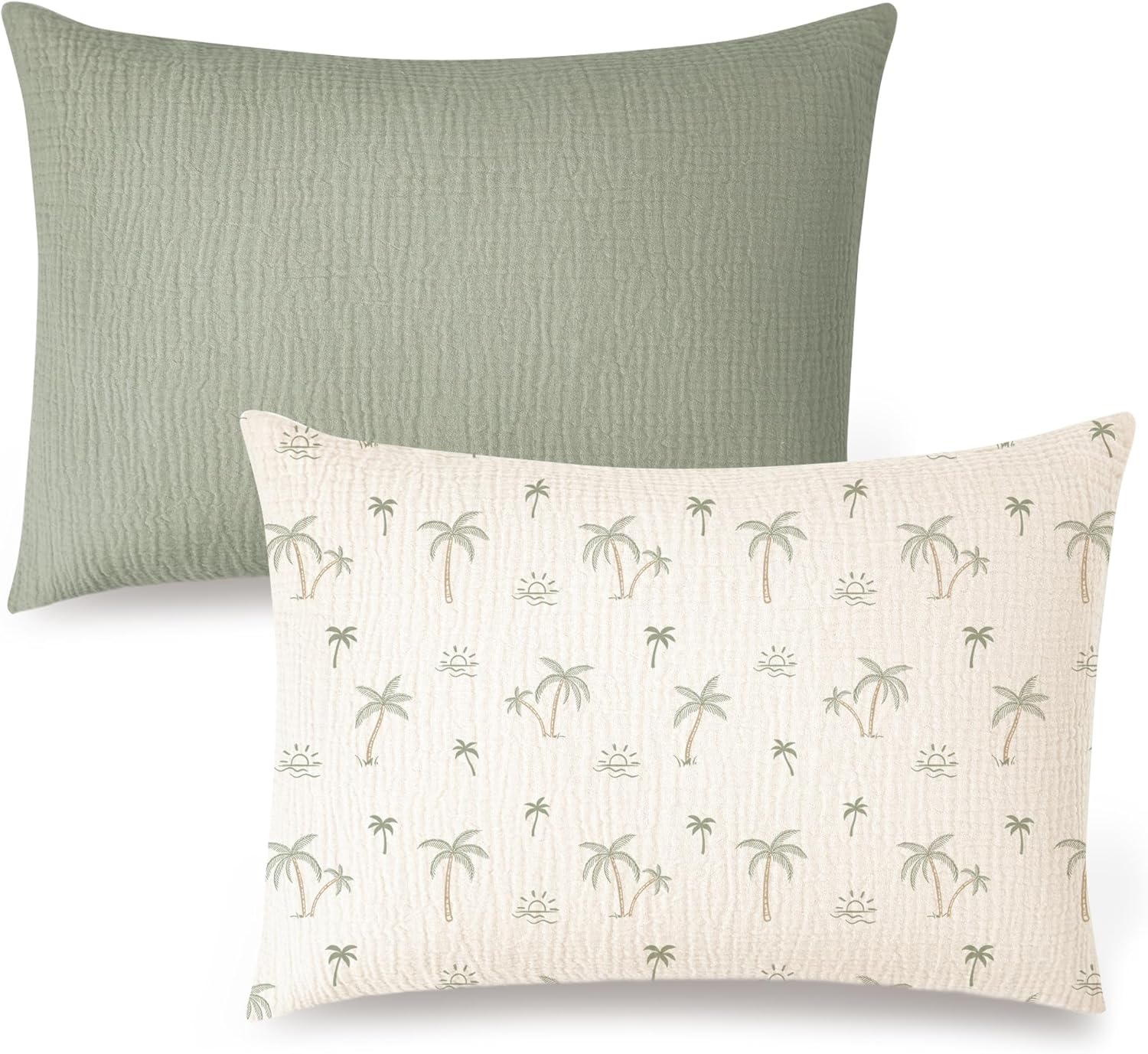 Muslin Toddler Pillowcase for 13X18 Pillow, 2 Pack Soft & Breathable Cotton Toddler Pillow Case, 100% Cotton Travel Pillow Covers for Children（Tree,Fog Green）