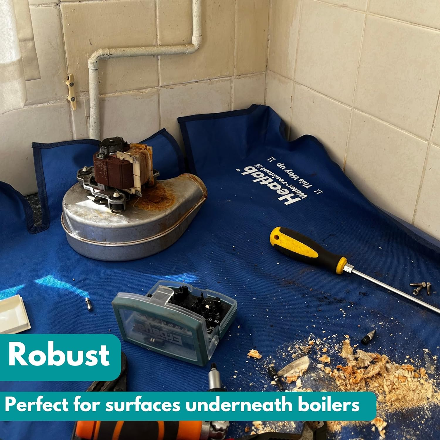 THE ULTIMATE DUST SHEET | Plumbers Dust Sheet | Plumbers Work Mat Made from Water Proof 600D Material. Perfect for Boiler Servicing, Working on Radiators & Plumbing Jobs a Must in Your Plumbing Tools. image number 2