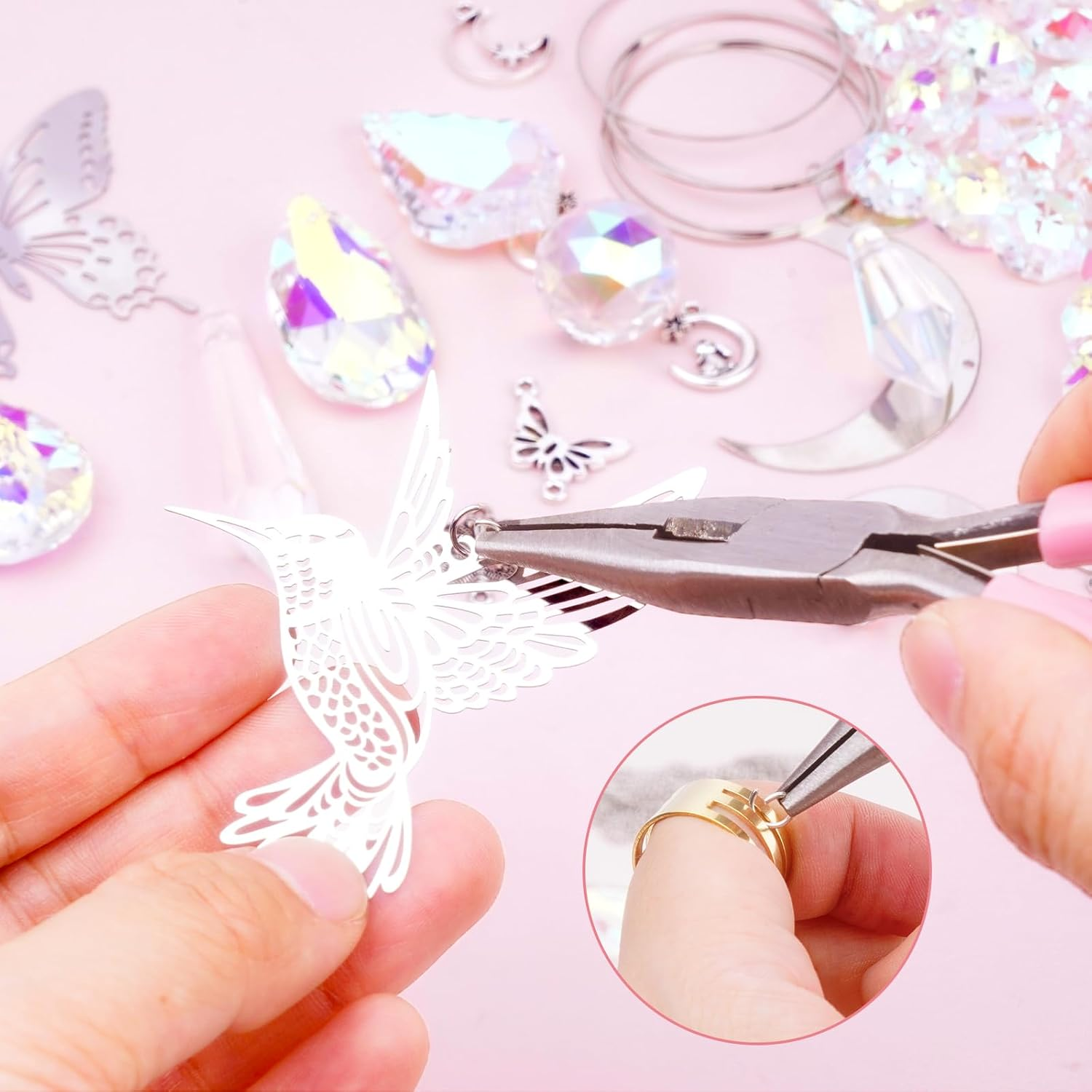 Nuyikaso 400Pcs DIY Sun Catchers Crystal Making Kits Craft for Adults Suncatcher Hummingbird Window Wind Chime Sun Catcher Decoration Pendant Prism for Home Office Garden Christmas Wedding image number 3