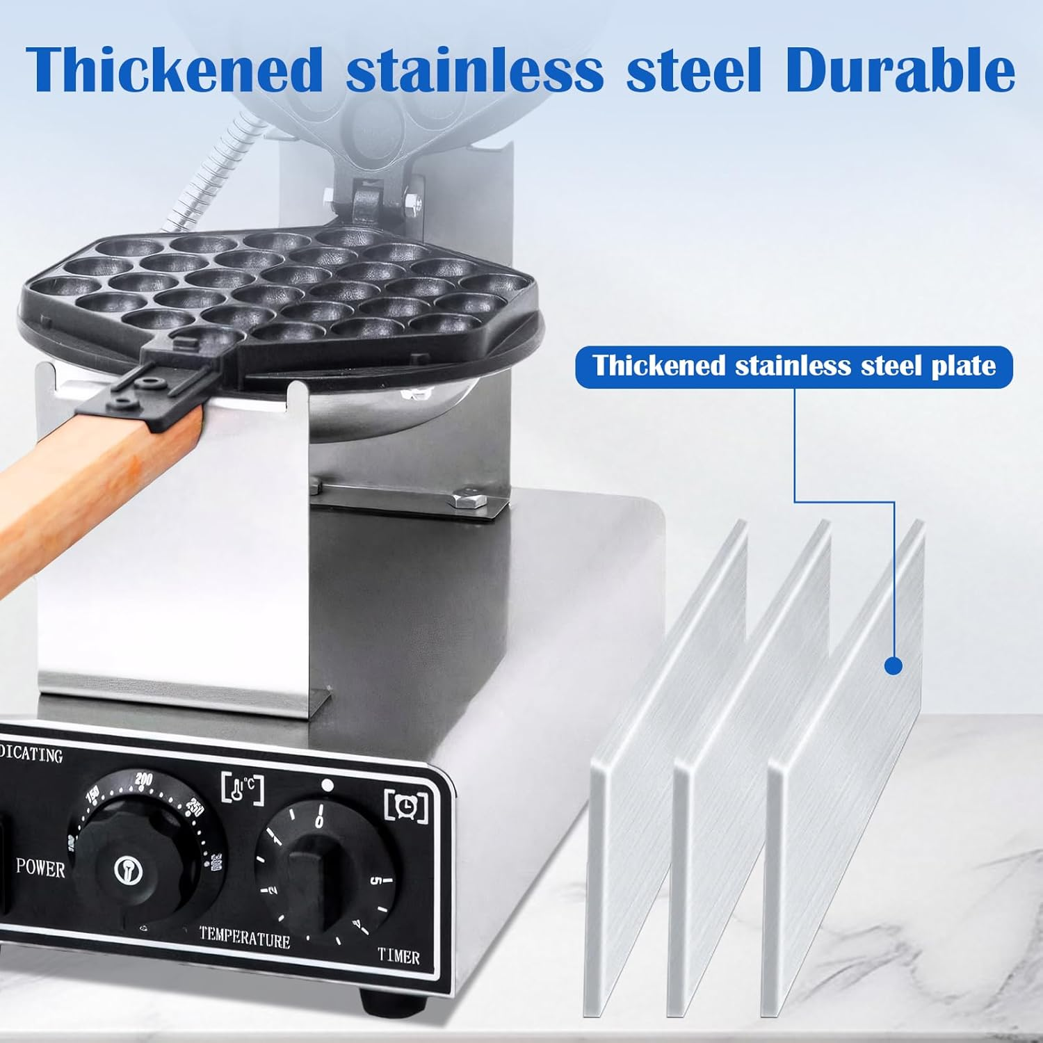 JUMEIYP Commercial Electric Egg Waffle Maker, Bubble Puffle Cake Maker Machine, Non-Stick Pan, 50℃ to 250℃ Temperature and Timer Control, 180&deg; Rotation image number 2