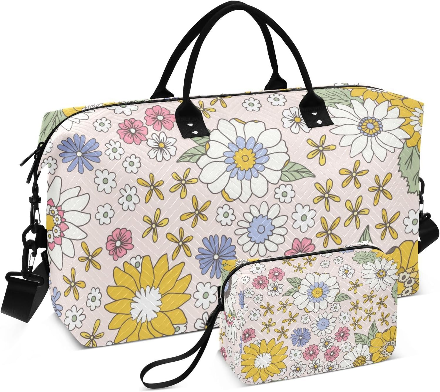Travel Tote Bag Travel Weekender Gear Bag Floral Vintage Scandinavian Gym Bag with Adjustable Strap for Trekking, Floral Vintage Scandinavian, Set of 2, Art Deco image number 4