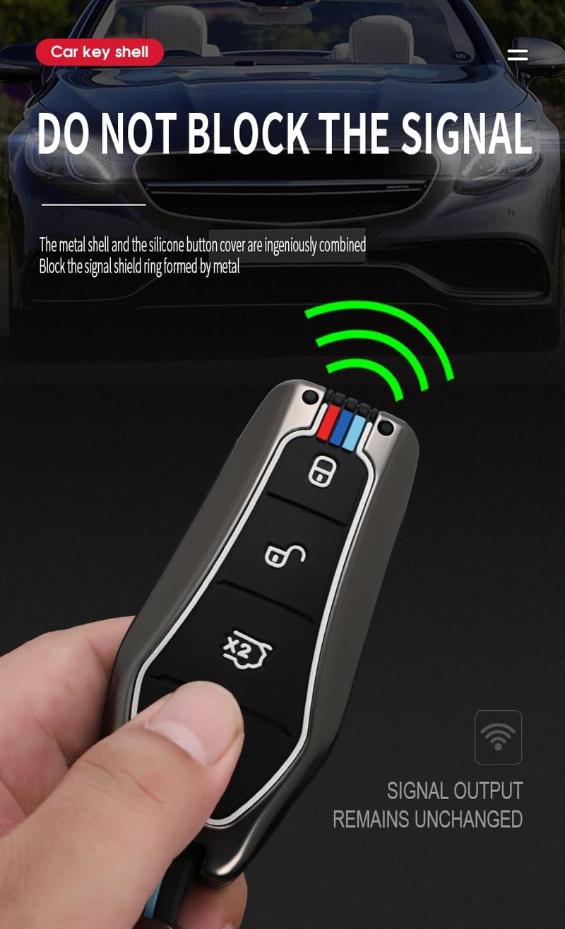 Zinc Alloy Key Fob Cover with Keychain Fit for BYD Han Ev Tang Dm 4 Button Car Key Case Cover Protector Key Cover image number 3