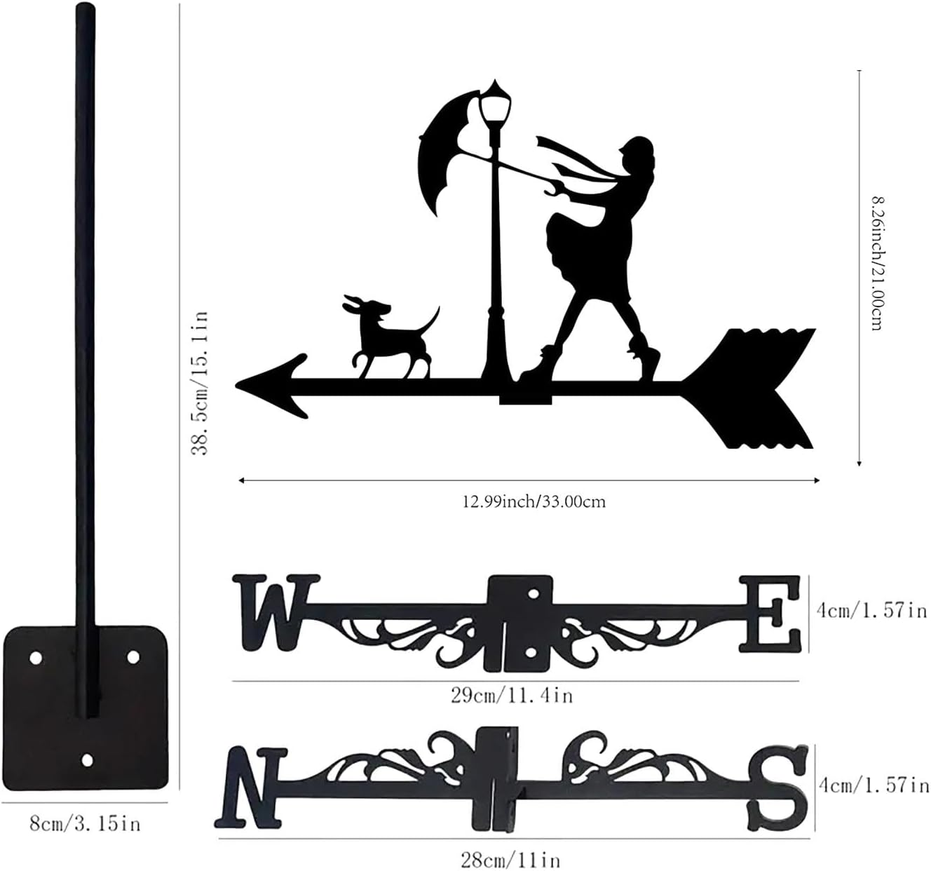 Generic Metal Weathervane Retro Decorative Wind Vane for Garden Decor Yard Outside