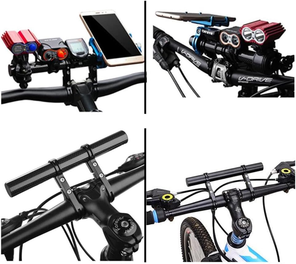Bike Handlebar Extender Multifunction Double Bike Handlebar Extender Aluminum Alloy Super Long Clamp Bracket Accessory Handlebar Extension Rack for Holding Bicycle Speedometer (Double Clamp - 20Cm)