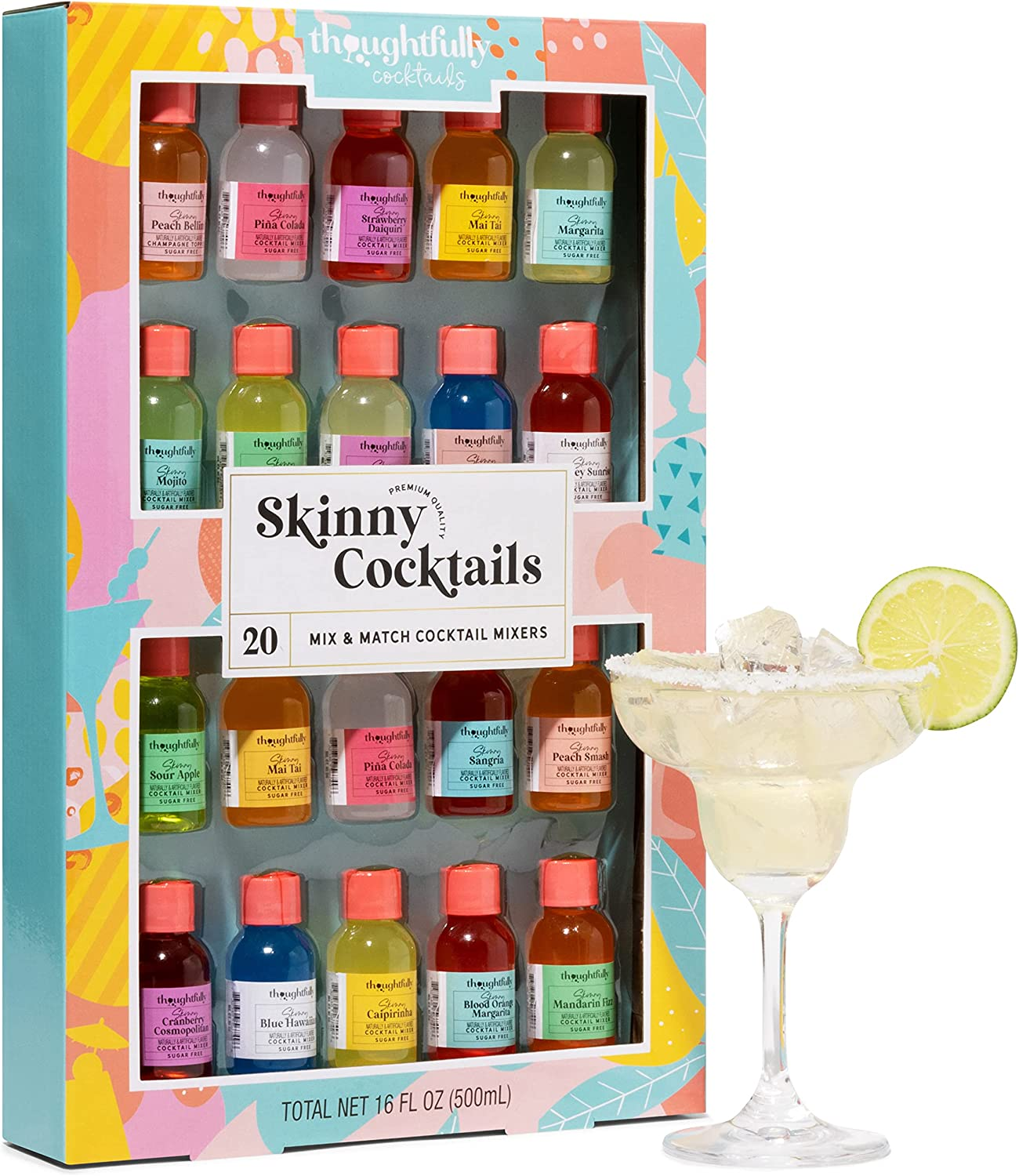 Thoughtfully Cocktails, Mix and Match Skinny Cocktail Mixers in Glass Bottles, Vegan and Vegetarian, Combine Two Bottles for a Delicious Sugar-Free Cocktail Mixer, Pack of 20 (Contains NO Alcohol)