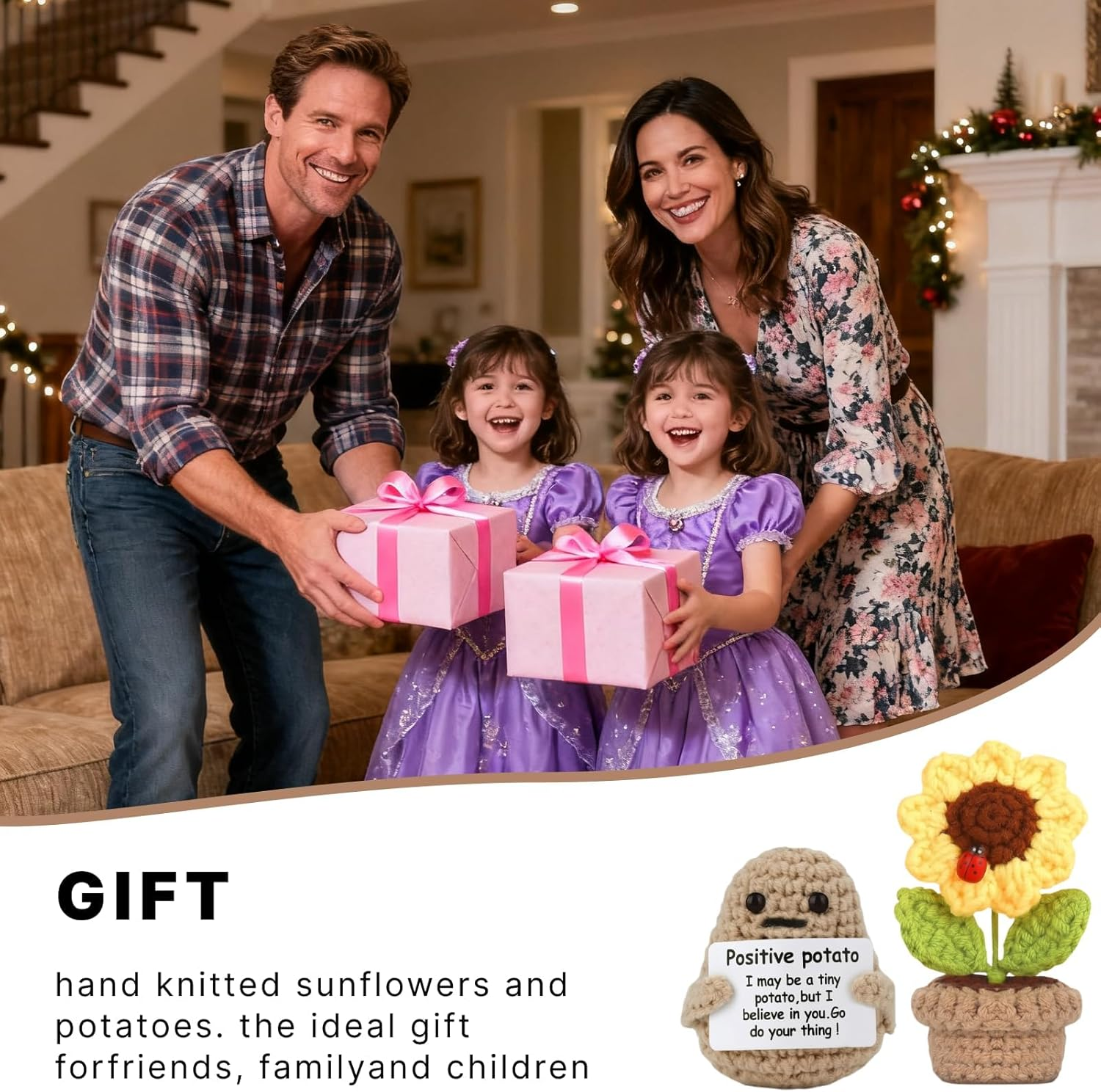 Positive Mini Potato Funny Gifts, 2PCS Emotional Support Sunflower Pot Desk Decoration, Crochet Birthday Gifts for Women, Best Friend, Unique Her, Positivity-Inspired Decor image number 4