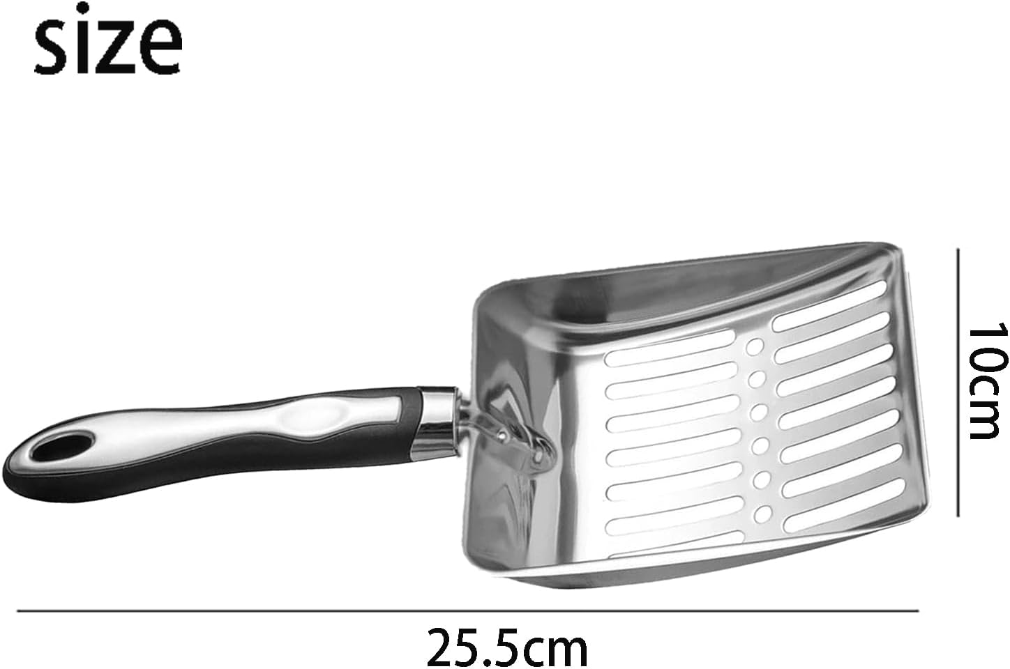 Roczental Stainless Steel Cat Litter Scoop Long Handle Durable Scooper for Kitty Litter Box Easy to Clean & Rust Proof Ergonomic Design (Black) image number 4