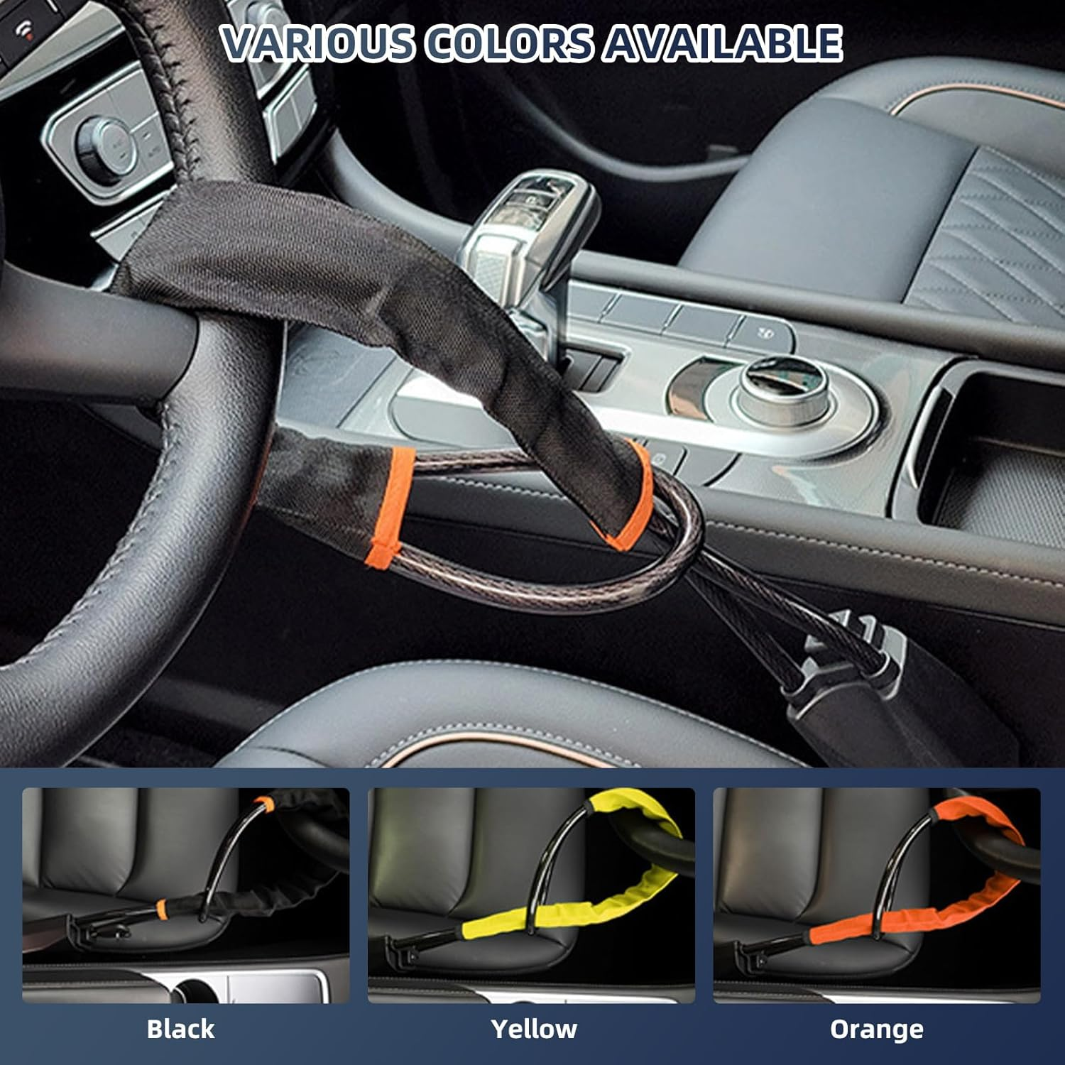 Steering Wheel Lock Seat Belt Universal anti Theft Car Device Prevention ， Bring 3 Keys， Max 17 Inch Length, Small and Light-Weight, Multi-Functional, Fit Most Vehicle. (Orange) image number 4