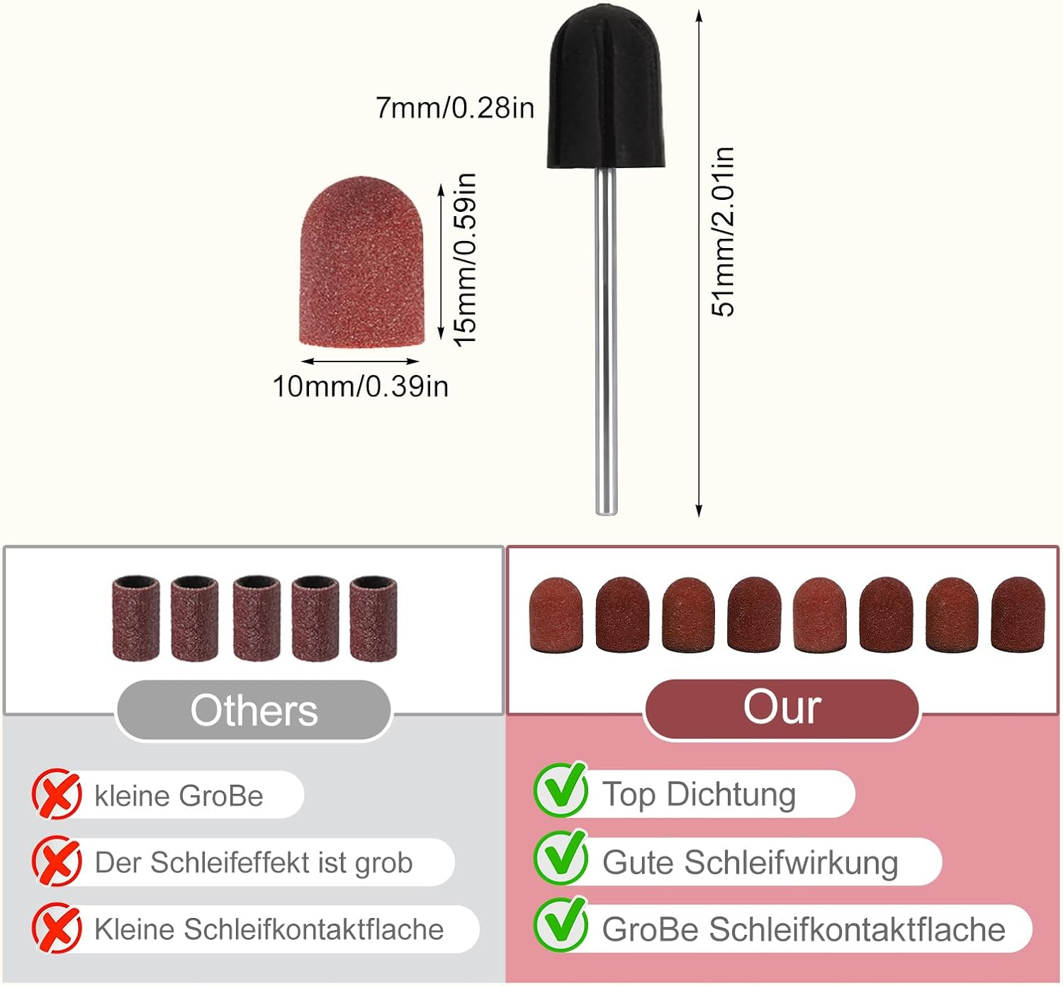 CYSFETENA 120# Grit Sanding Caps Set for Nail Drill, 50 Pieces Manicure Sanding Belts with Shank, Durable Nail Cutter Accessories for Polishing and Sanding Nails Glass image number 3