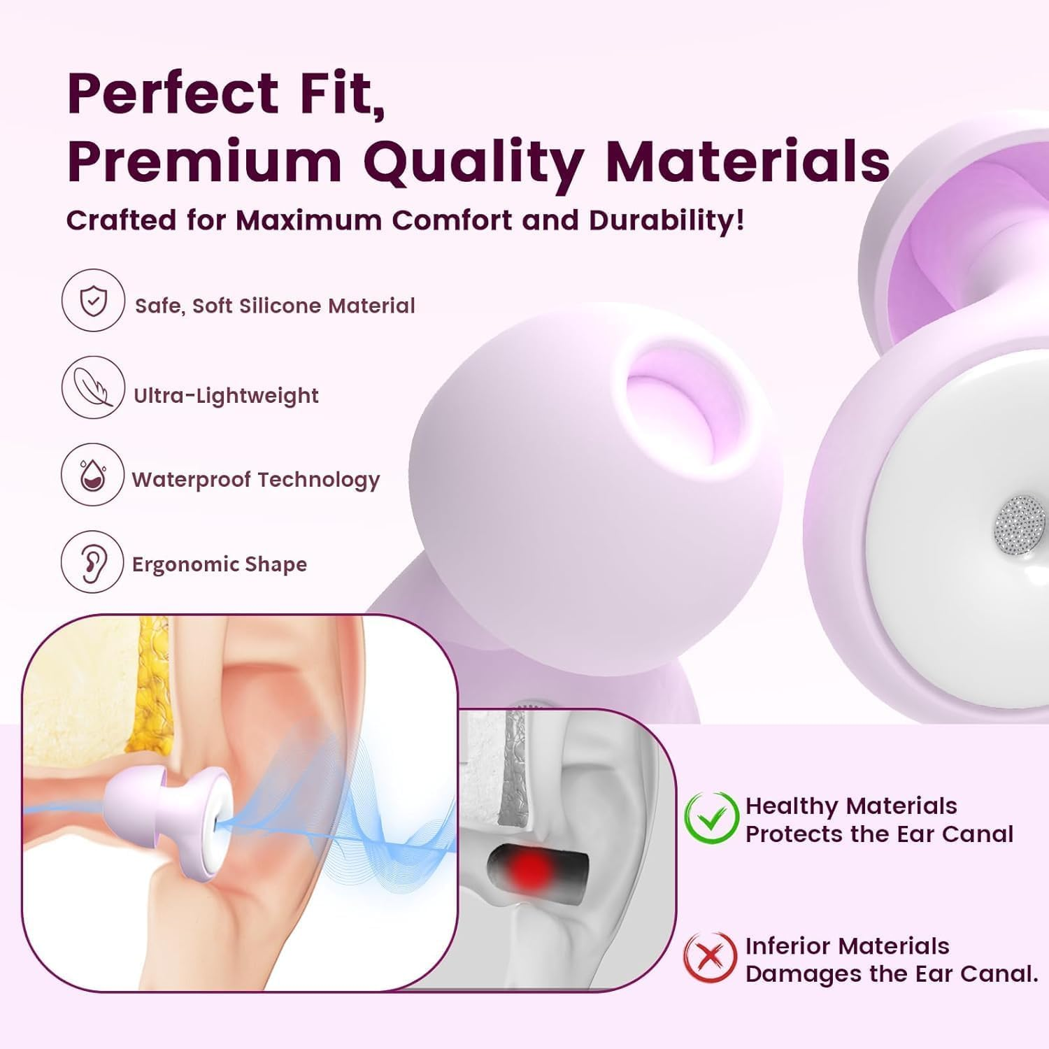 Ear Plugs for Sleeping Noise Reduction, 30Db Ear Plugs for Hearing Protection, Silicone Soft Reusable Earplugs for Sleep, Concert, Focus with Case & 4 Pair Eartips image number 3