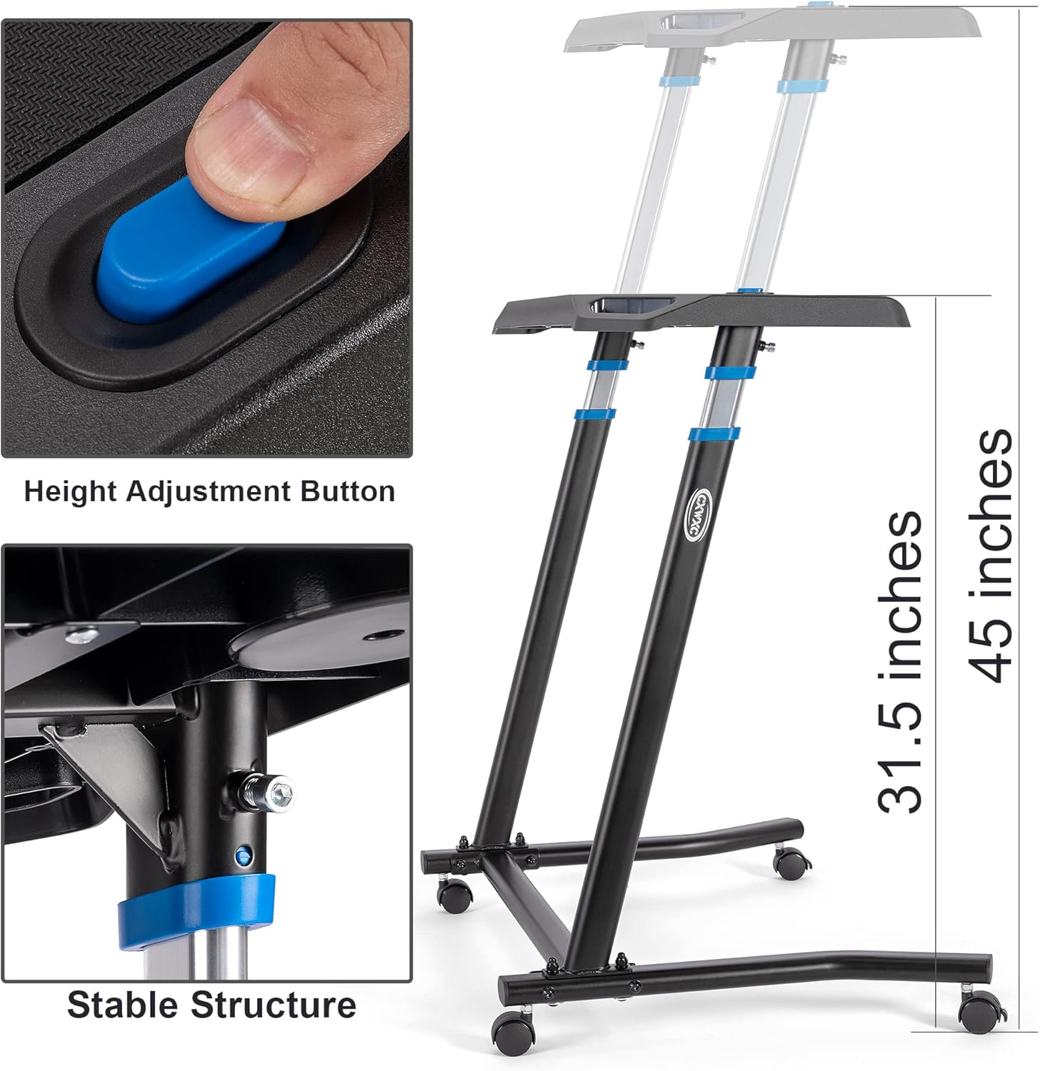 CXWXC Indoor Cycling Desk - Adjustable Height Bike Deak Laptop Stand Non-Slip Surface - Portable Bike Trainer Fitness Desk with Lockable Wheels image number 4