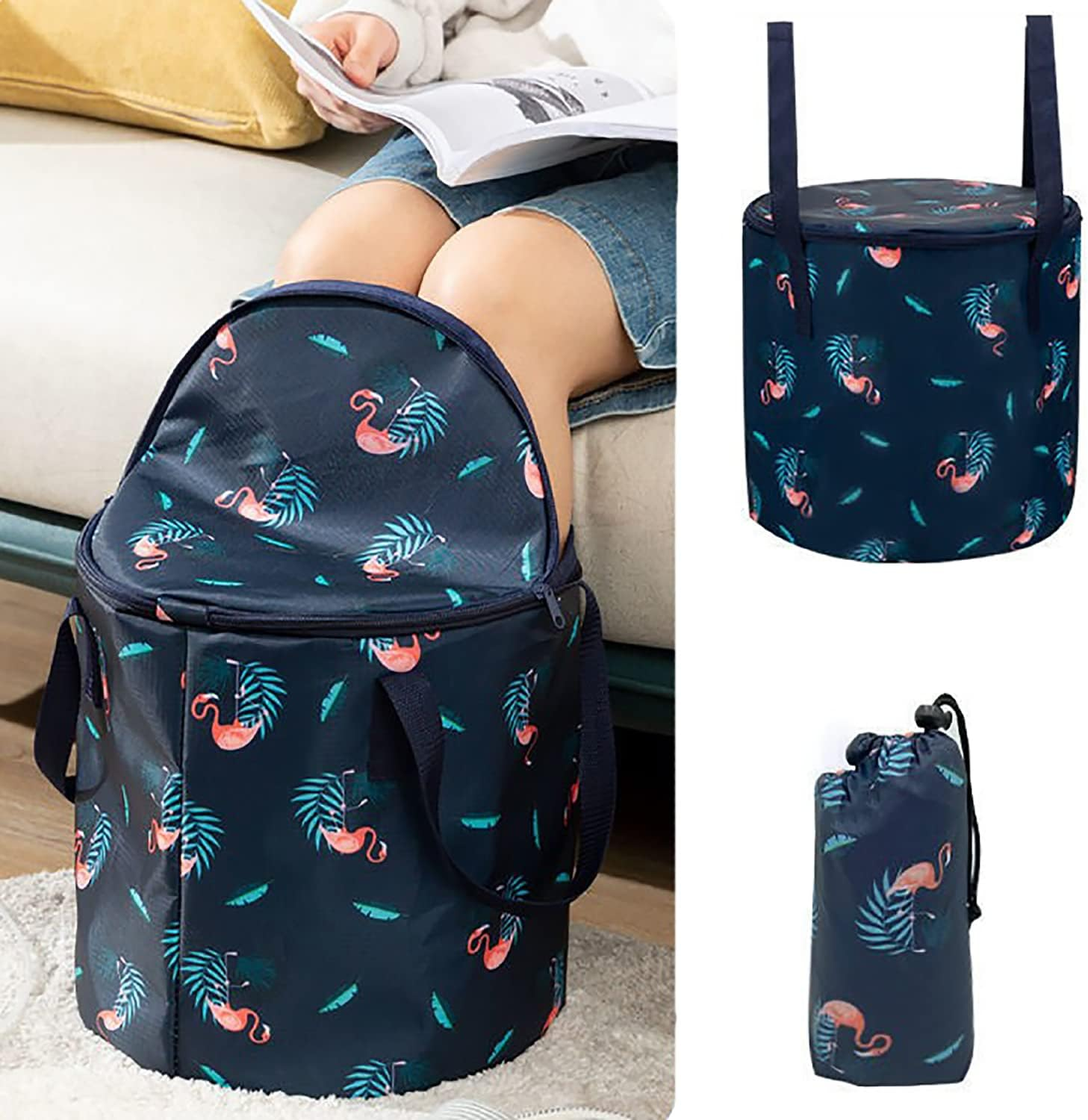 Collapsible Bucket for Soaking Feet, Portable Travel Foot Bath Tub, Insulated Foot Bath Bag with Lid，Foot Soaking Bath Basin Portable, Foot Spa Soaking Feet Home Pedicure Basin Outdoor Camping