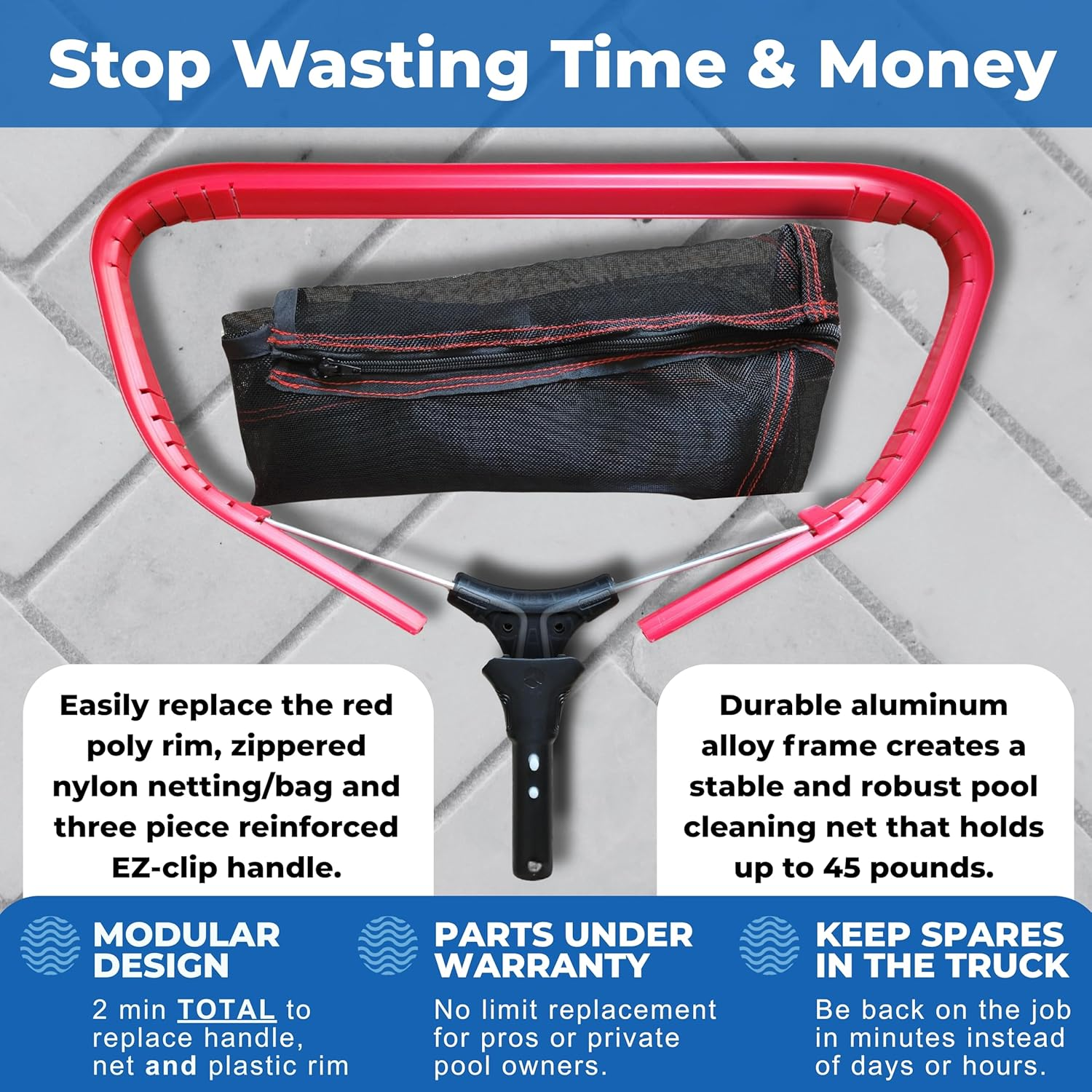 Protuff Products Pool Net Rake - 19" Professional Grade Medium Fine Mesh - Cleans Faster than Other Swimming Pool & Pond Cleaning Nets - Nearly 20 Inch image number 4