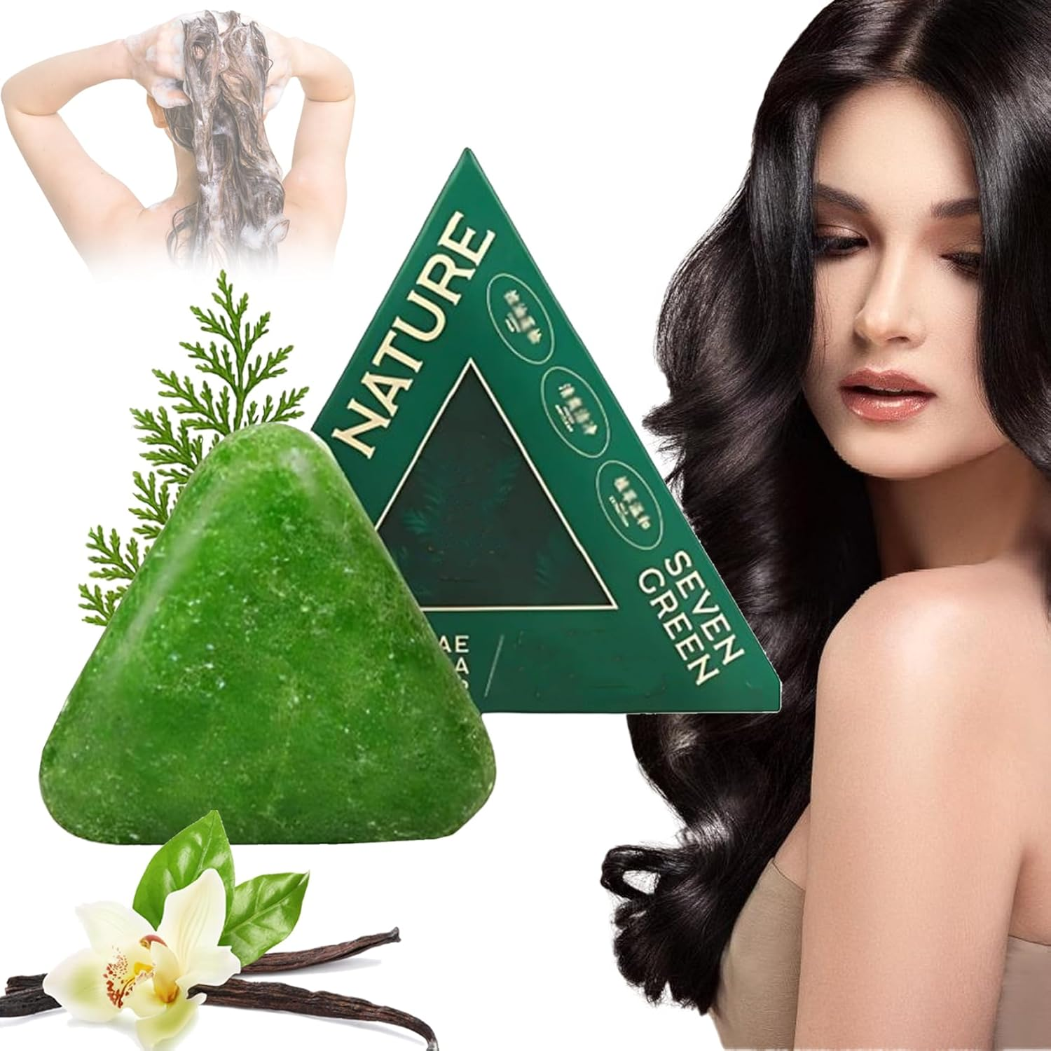 Nature Triangle Shampoo Bar, Usman Grass Shampoo Bar, Nature Seven Green Soap Shampoos, Calming & Strengthens Hair for Women and Mens, Natural Herbal Hair Care 4.23 Oz (3PCS)