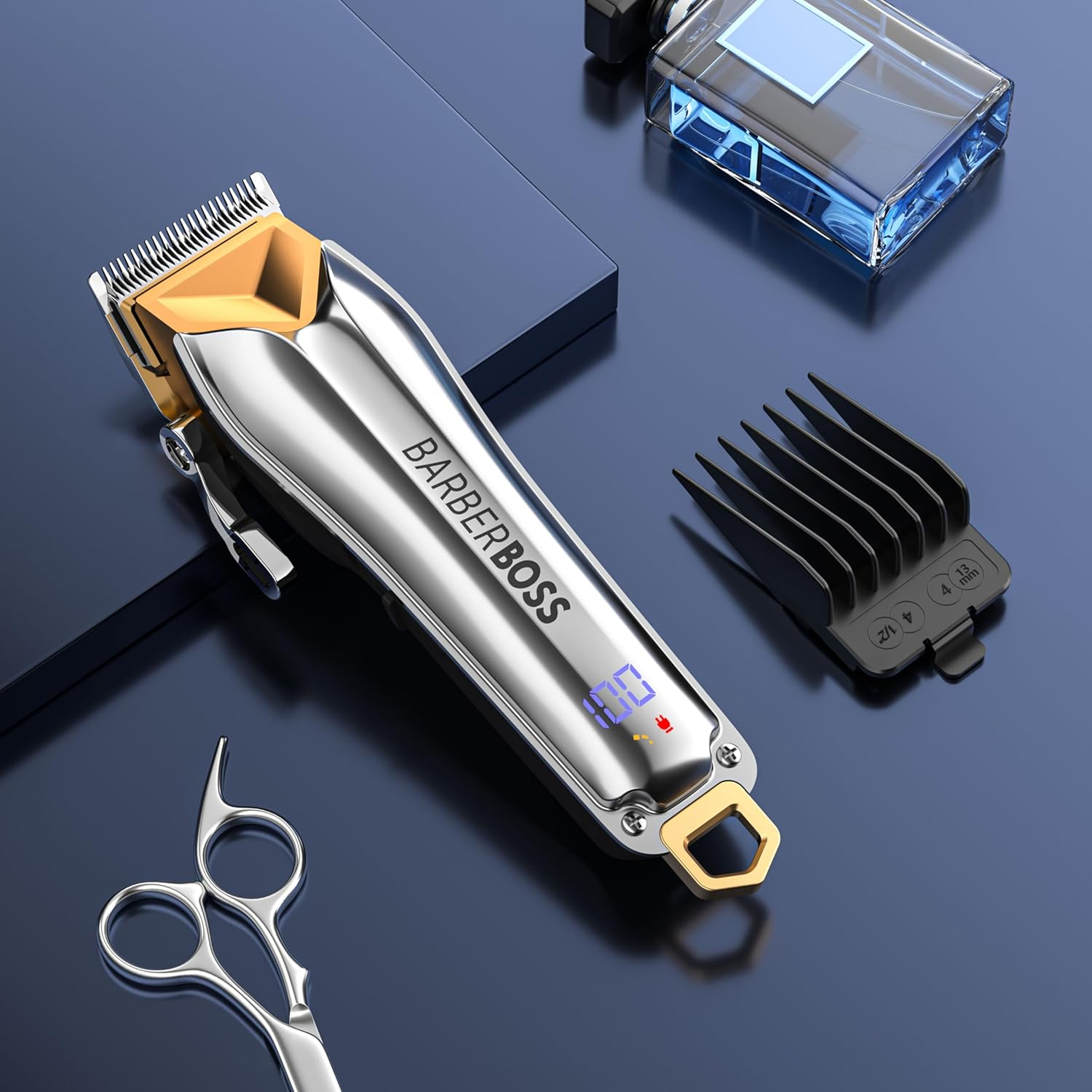 Barberboss Hair and Beard Trimmer Set for Men, Wireless Men'S Hair Trimmer with Adjustable Rotary Knob, 6 Attachments, USB Charging Function and LED Display, Complete Grooming Kit for Men