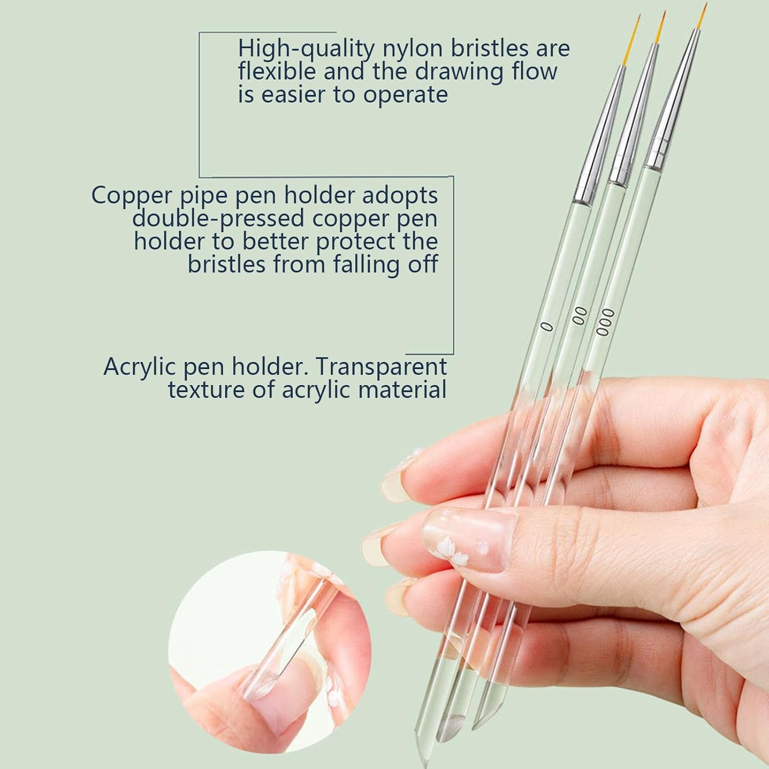 Nail Liner Brush, Acrylic Nail Brush, Liner Brushes, Nail Gel Painting Tools Fine Drawing Pens for Long Striping, Detail Pattern, Nail Supplies for Nail Techs Pochy image number 3