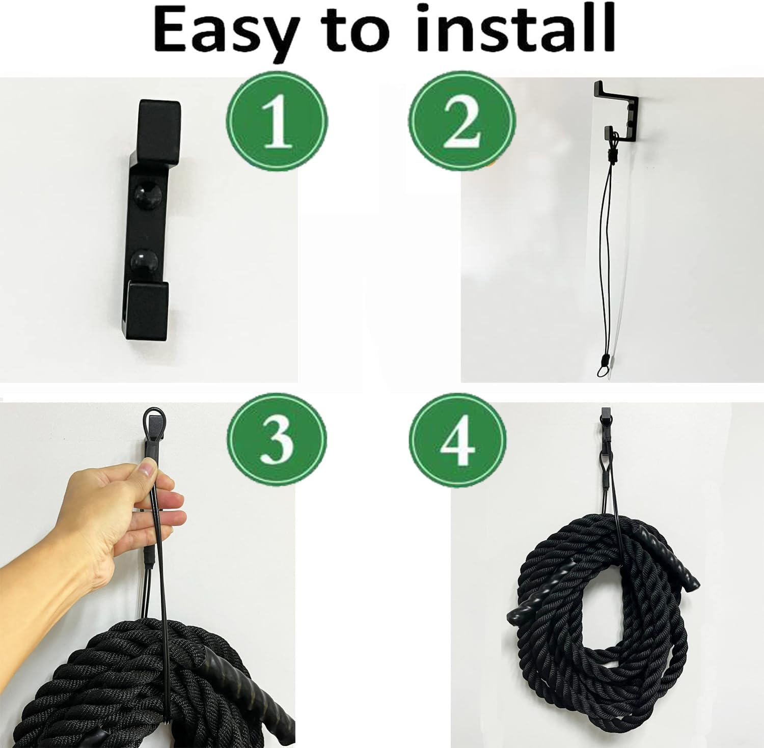 Pmsanzay Exercise Rope Storage Hanger, Wall-Mounted Heavy Duty Metal Battle Rope Storage Hook Bracket,Rope Storage Rack for Exercise Rope Battle Rope in Home Gym or Commercial Gym image number 4