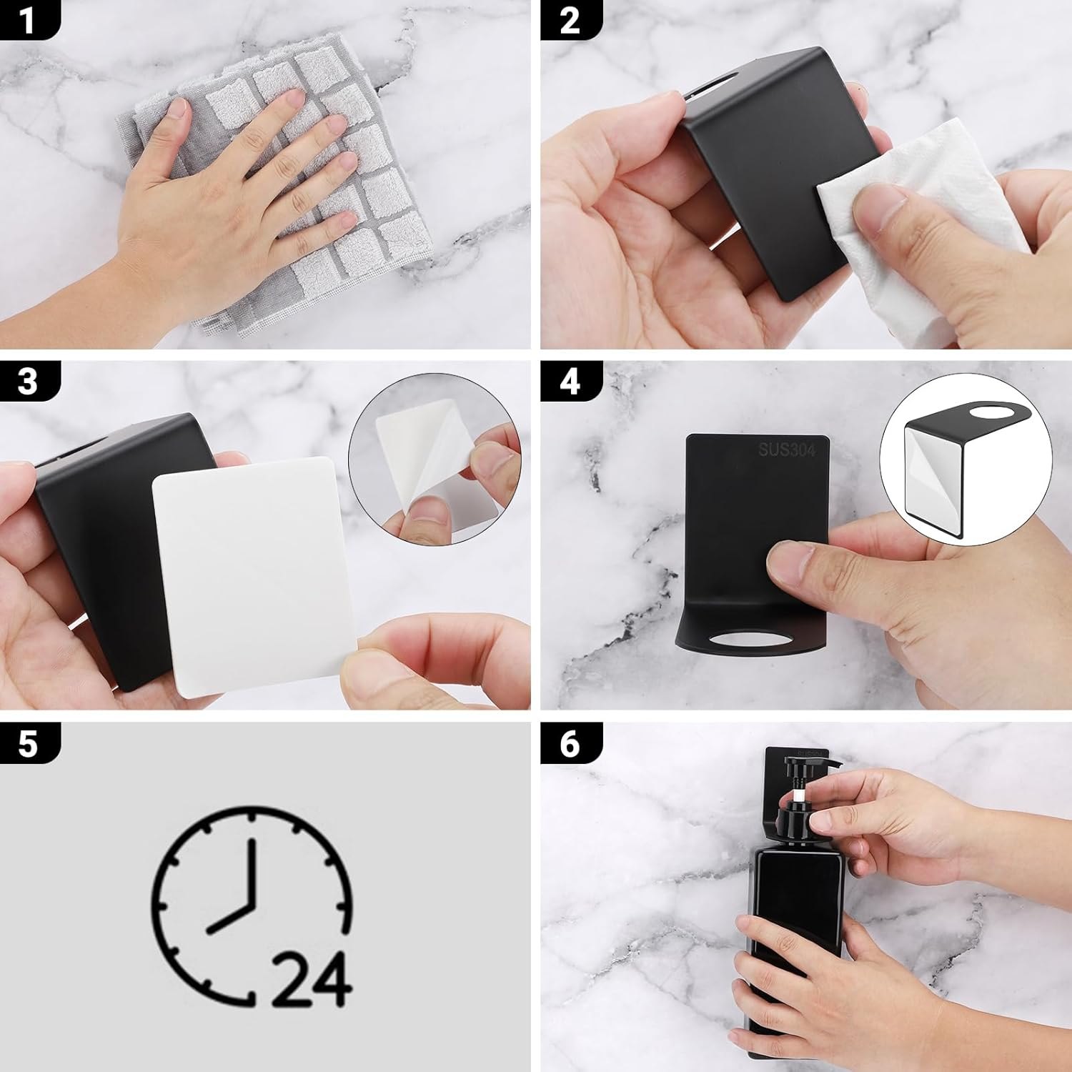 Segbeauty Wall Mounted Soap Dispenser, 3Pcs 500Ml Hand Soap Dispenser, Empty Shower Bottles, No Drilling Pump Dispenser with Labels, for Kitchen and Bathroom (Black) - White image number 5