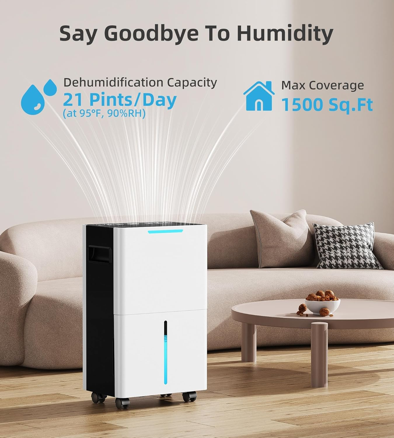 140M&sup2; (1500 Sq.Ft) 10L/Day Dehumidifier for Basement, Garage, Large Rooms W/Auto Drain Hose, Smart Humidity Control, 3 Modes, 24H Timer - Ideal for Caravan, Bathroom, Bedroom, Laundry image number 2
