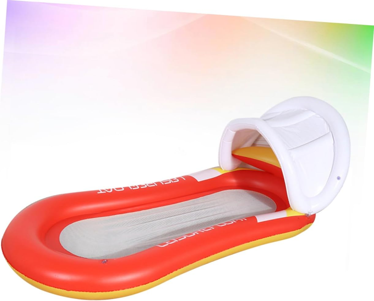 ERINGOGO Inflatable Floating Bed and Water Hammock for Adults 160X90Cm Orange PVC Recliner with Sunshade for Pool Relaxation and Floating image number 2