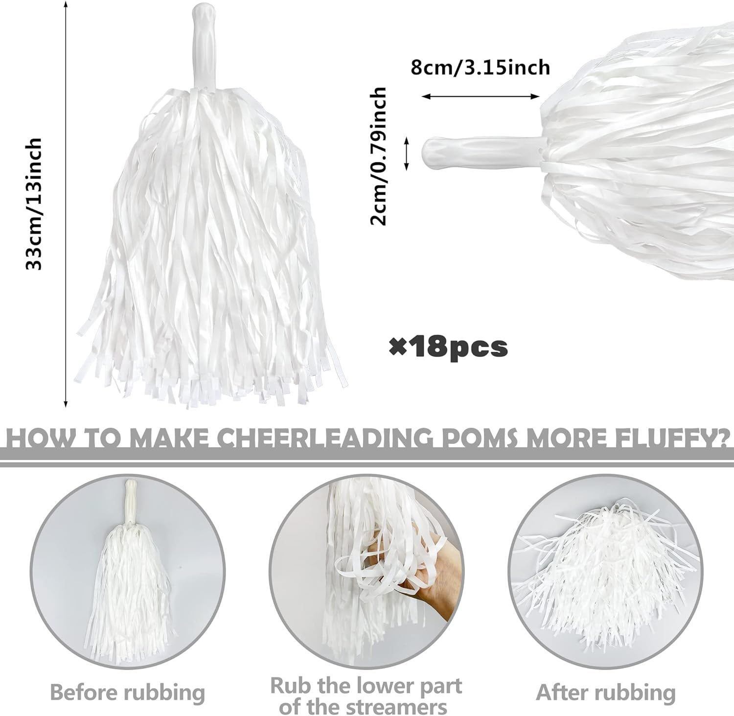 18PCS Cheerleading Pom Poms Foil Plastic Pom Poms for Game Sports Squads Dancing Party Football Basketball Club Spirit Sports Stage Performance Celebration image number 1